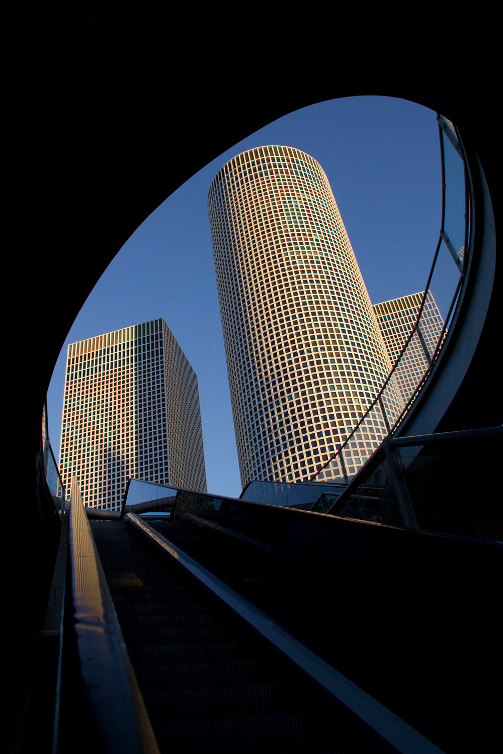 Fragment of Modern Buildings Through Skywalk bridge Poster och Canvastavla