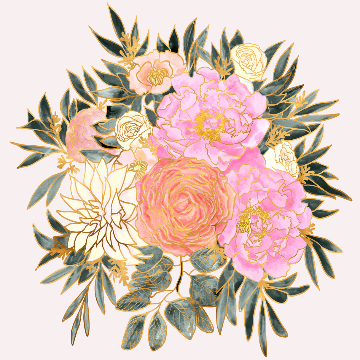 Nanette floral bouquet in pastels Poster och Canvastavla