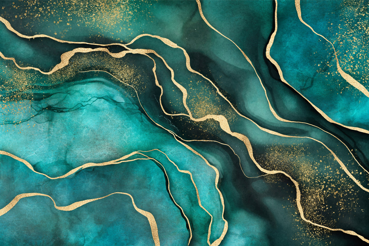 Teal Gold Marble Chic Poster och Canvastavla