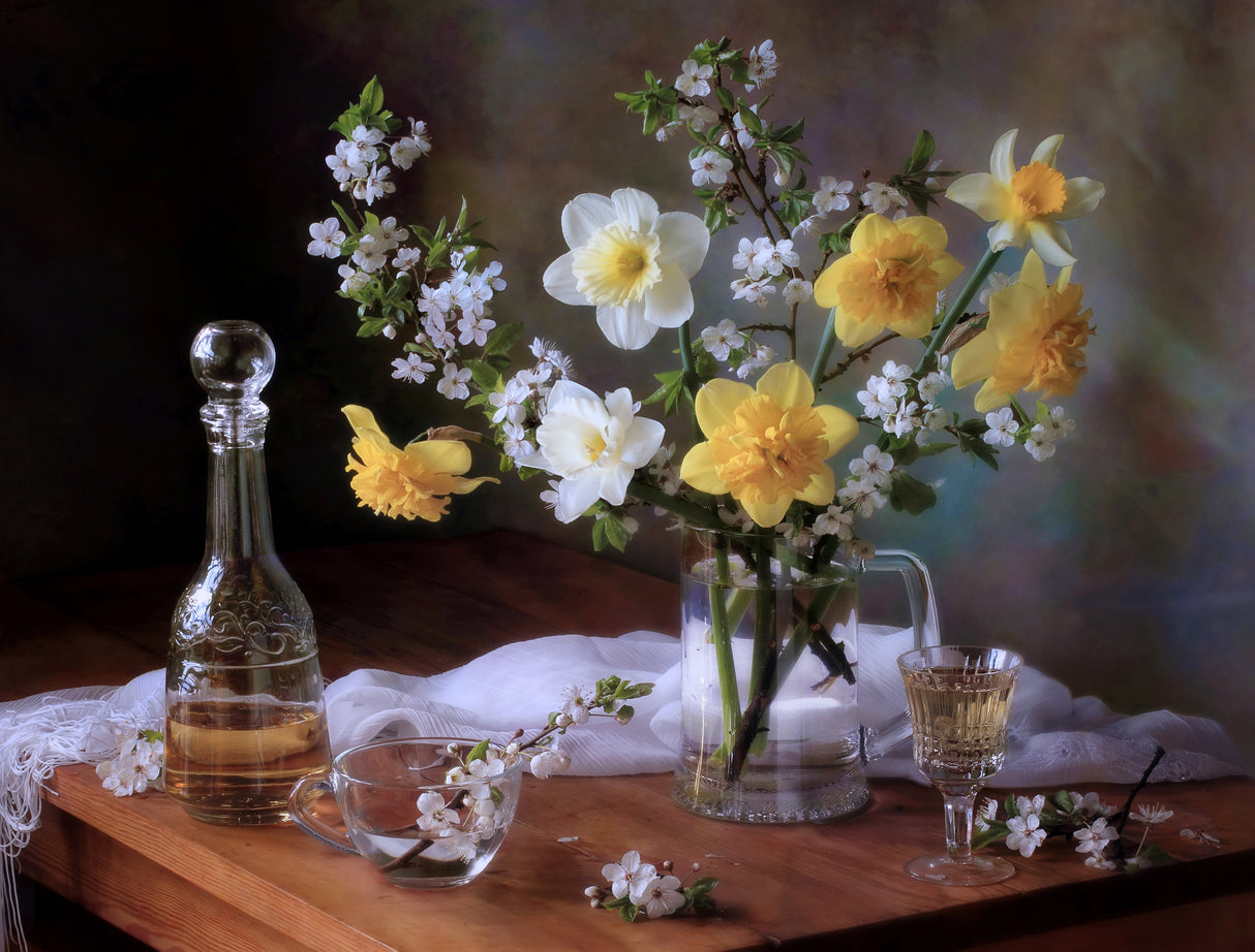 Still life with daffodil flowers Poster och Canvastavla