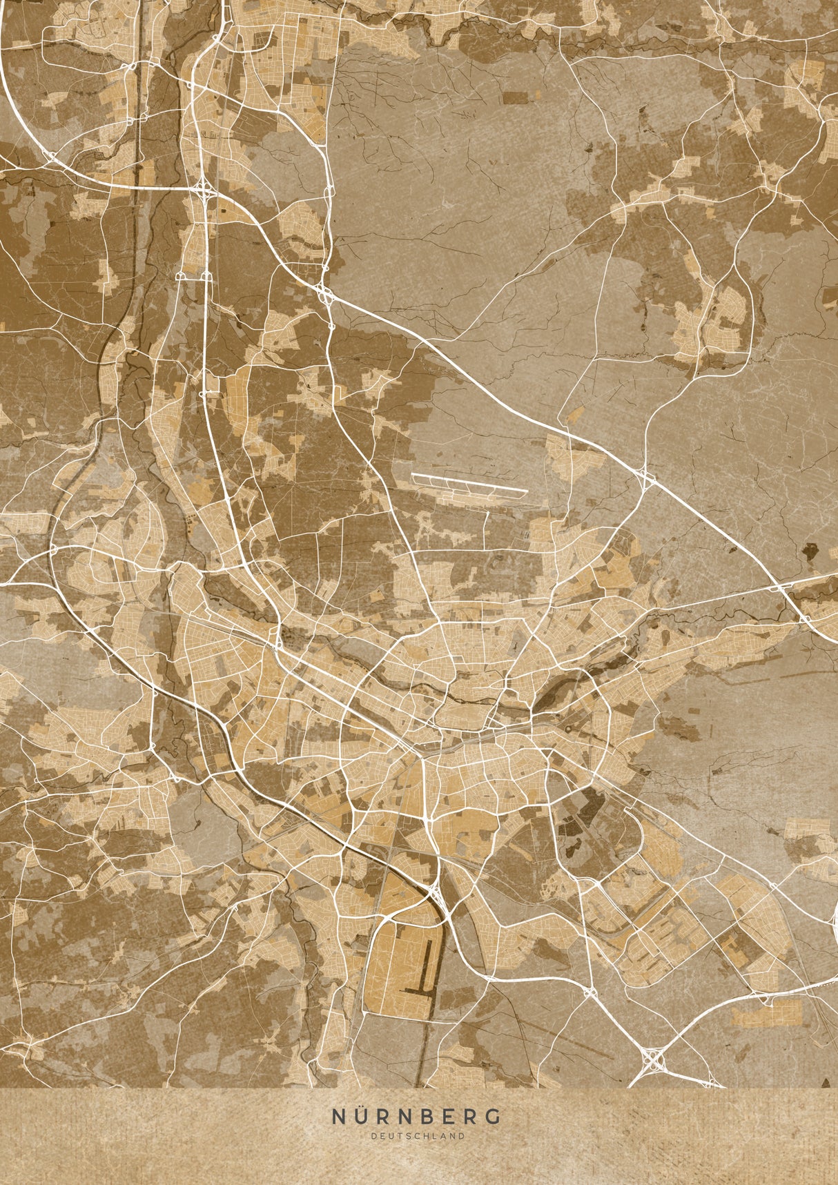 Sepia vintage map of Nürnberg Germany Poster och Canvastavla