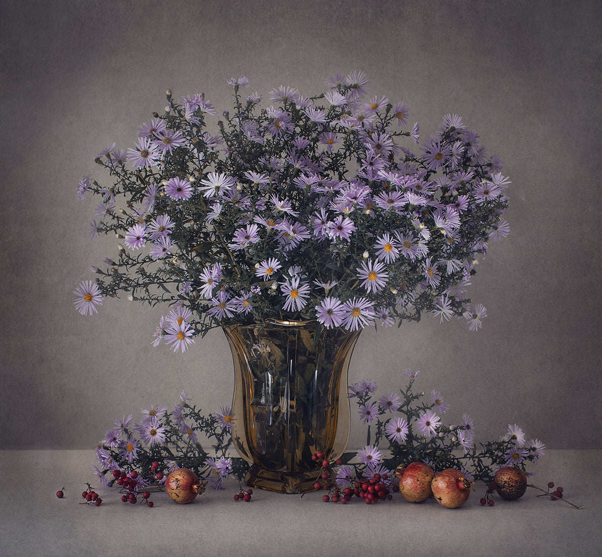 Autumn flowers and pomegranates Poster och Canvastavla