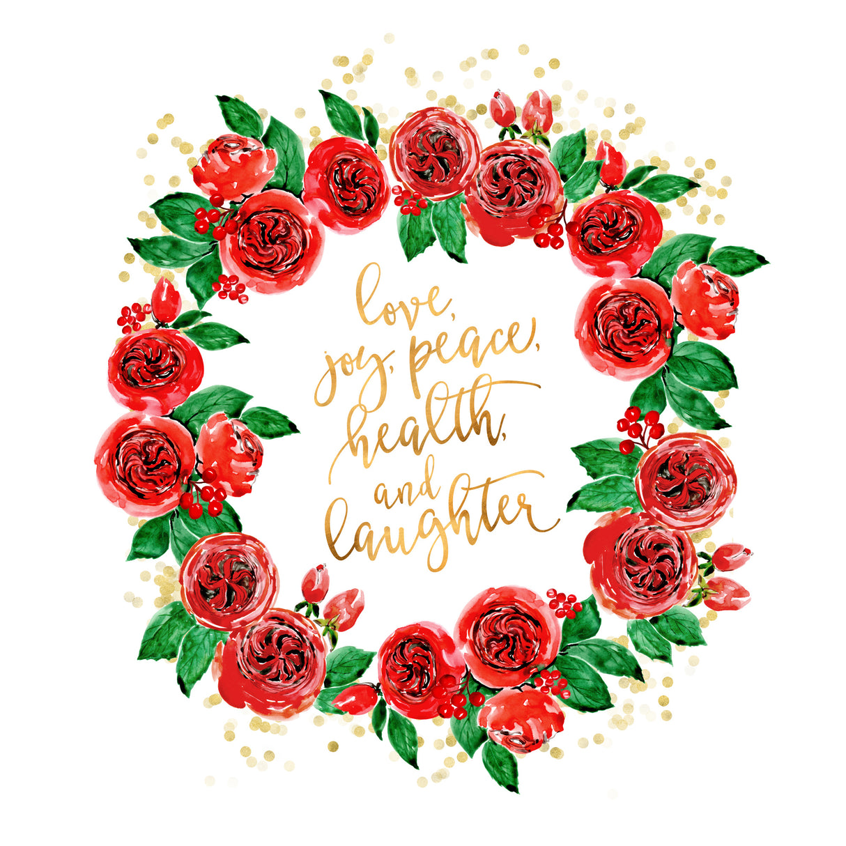 Holiday wishes wreath of red English roses Poster och Canvastavla