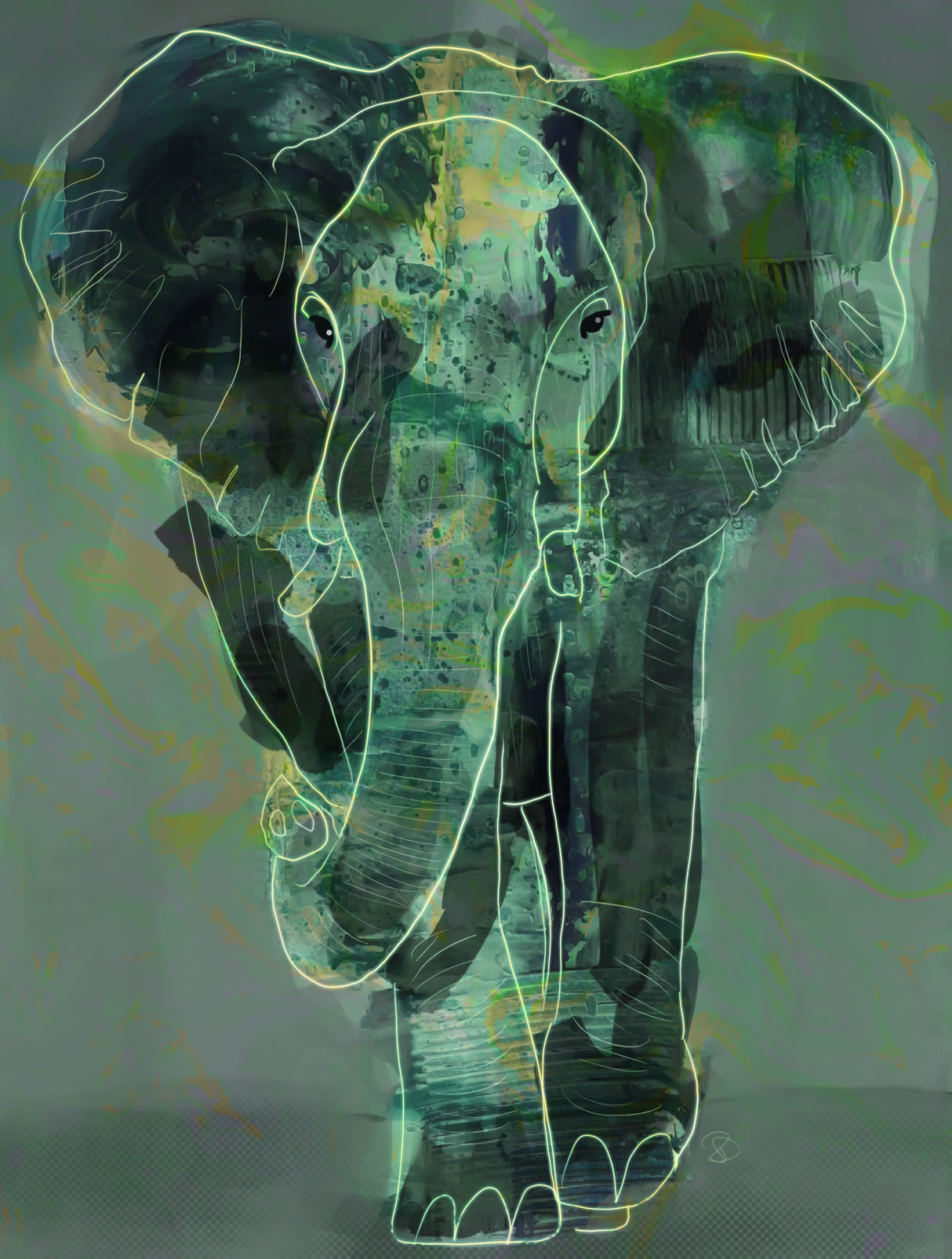 Teal Elephant Poster och Canvastavla