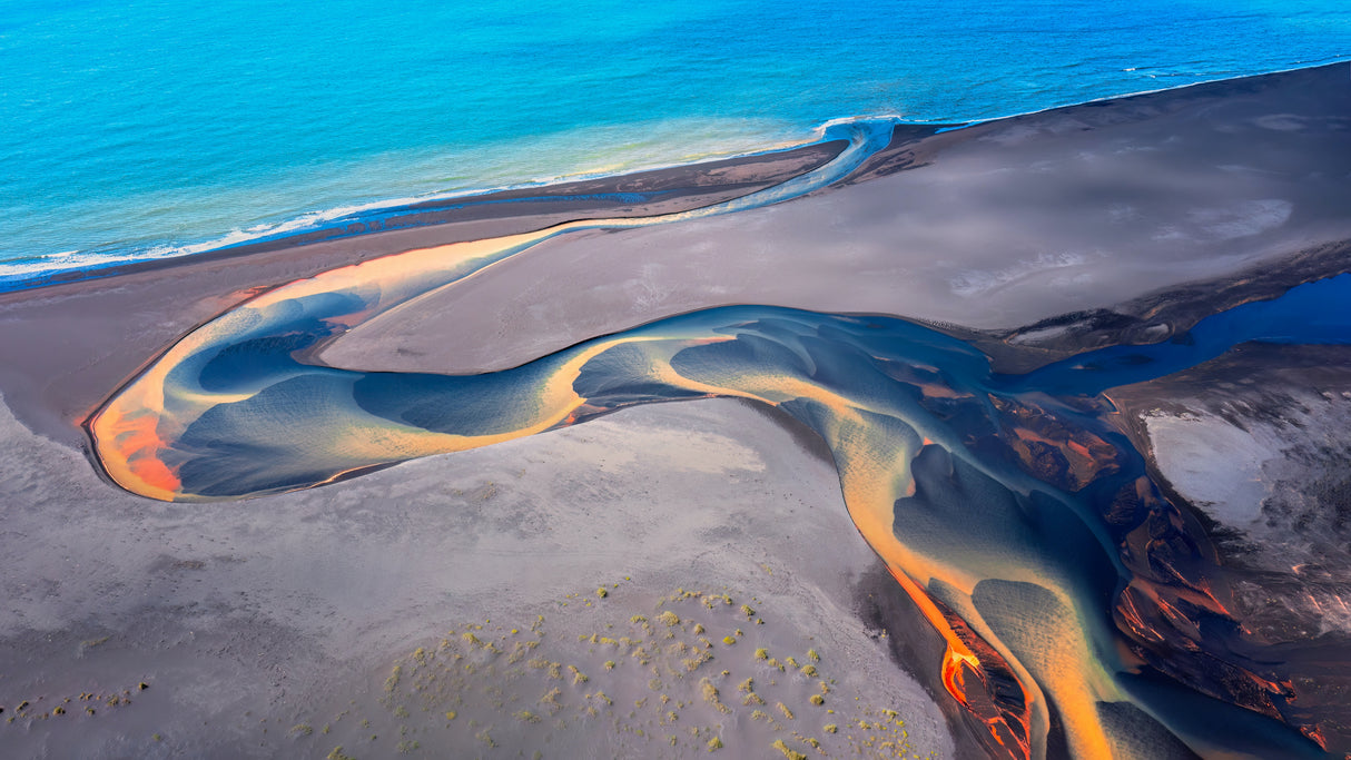 Aerial Serenade of Colorful Creeks Meeting the Sea Poster och Canvastavla