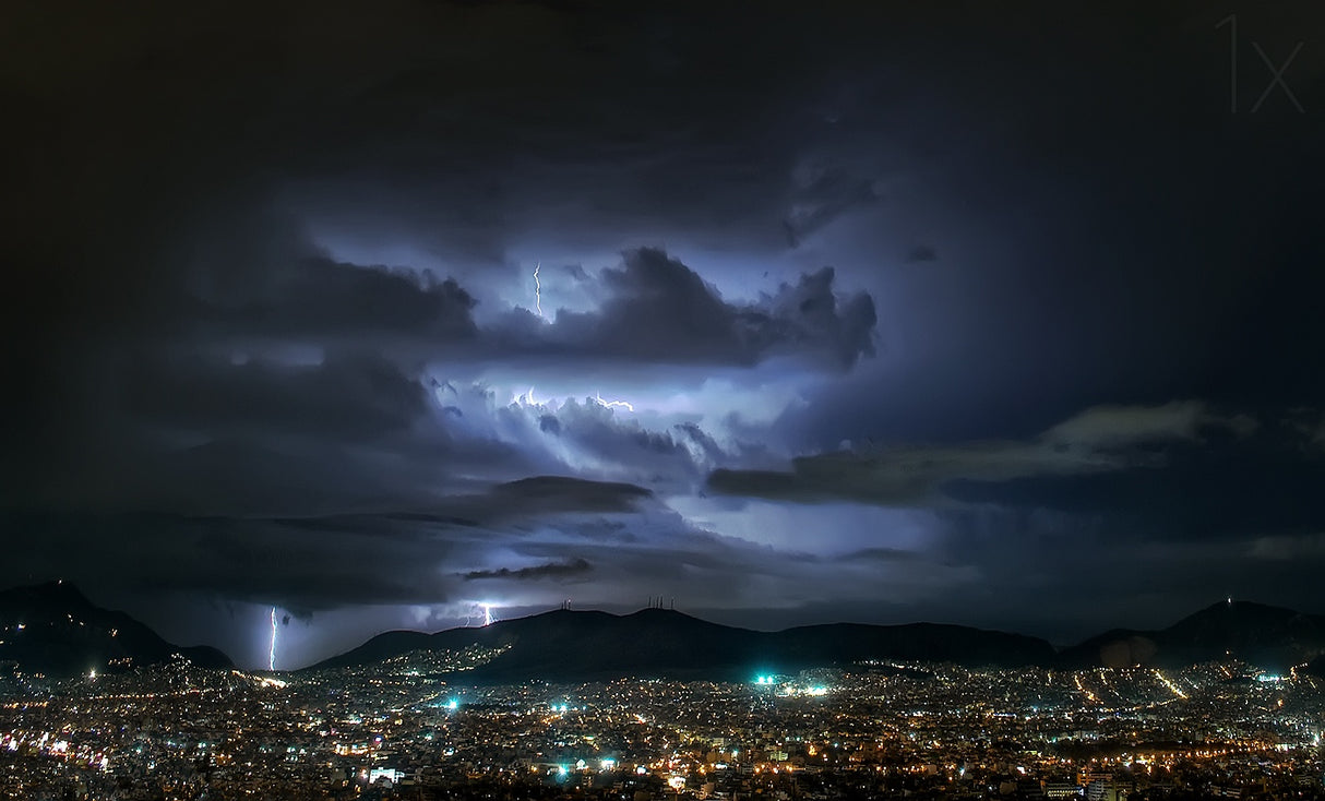 Lightning over Athens II Poster och Canvastavla