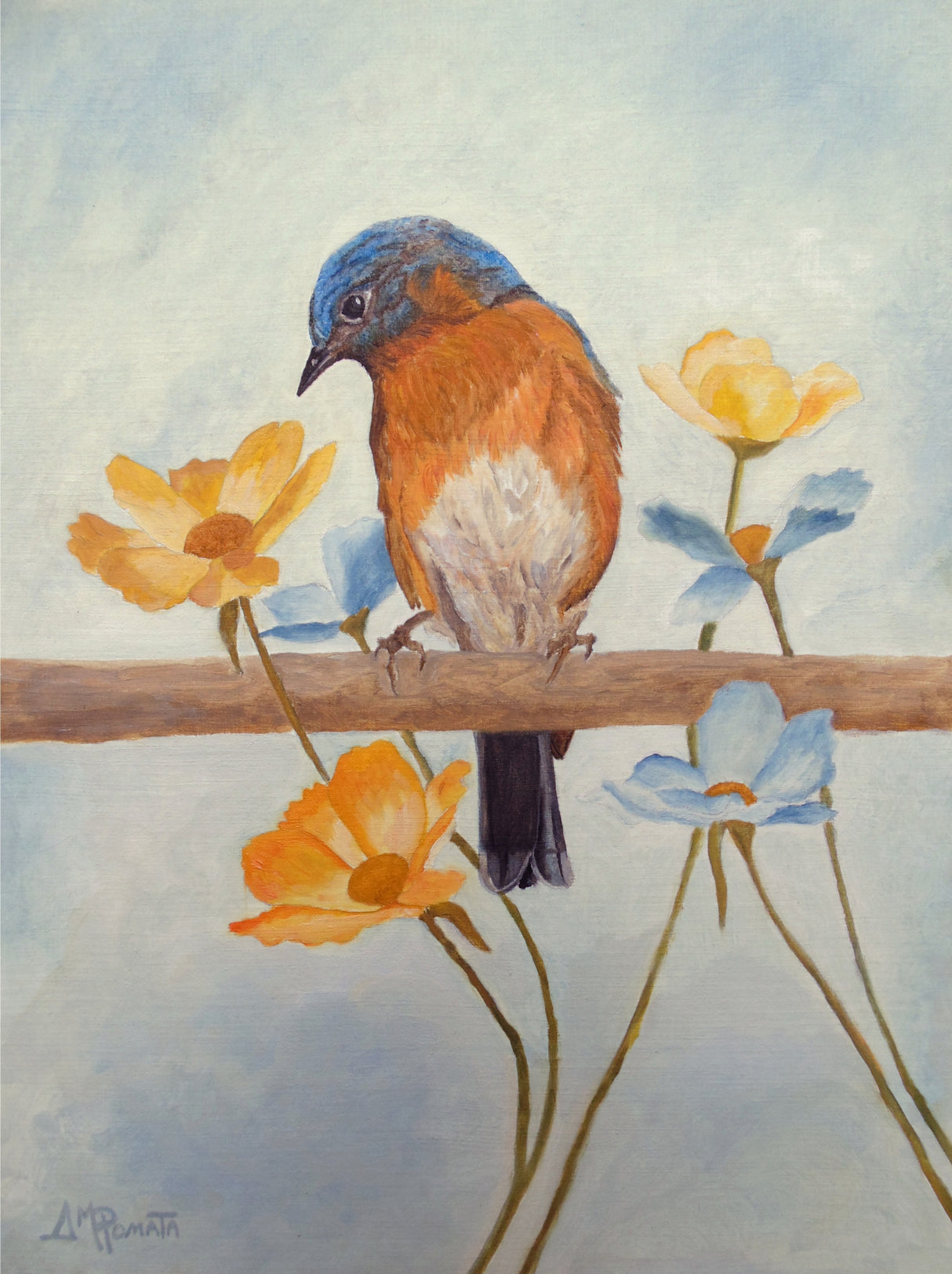 Flower Peeping Eastern Bluebird Poster och Canvastavla