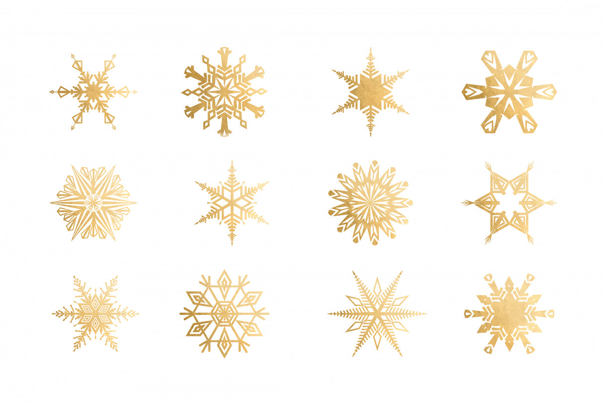 Twelve geometric snowflakes in gold Poster och Canvastavla