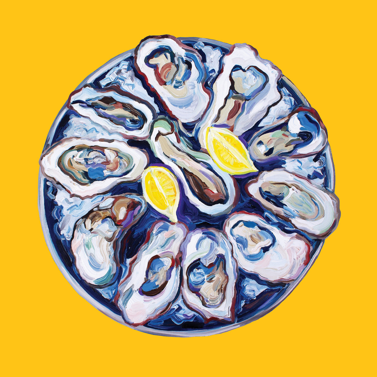 Oysters On a Plate Yellow Poster och Canvastavla