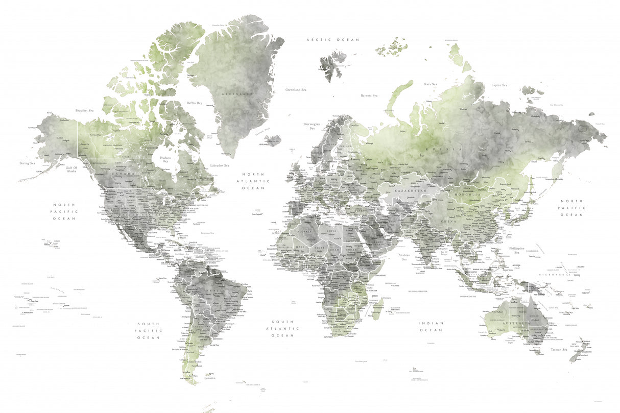 Detailed world map with cities, Hollace Poster och Canvastavla