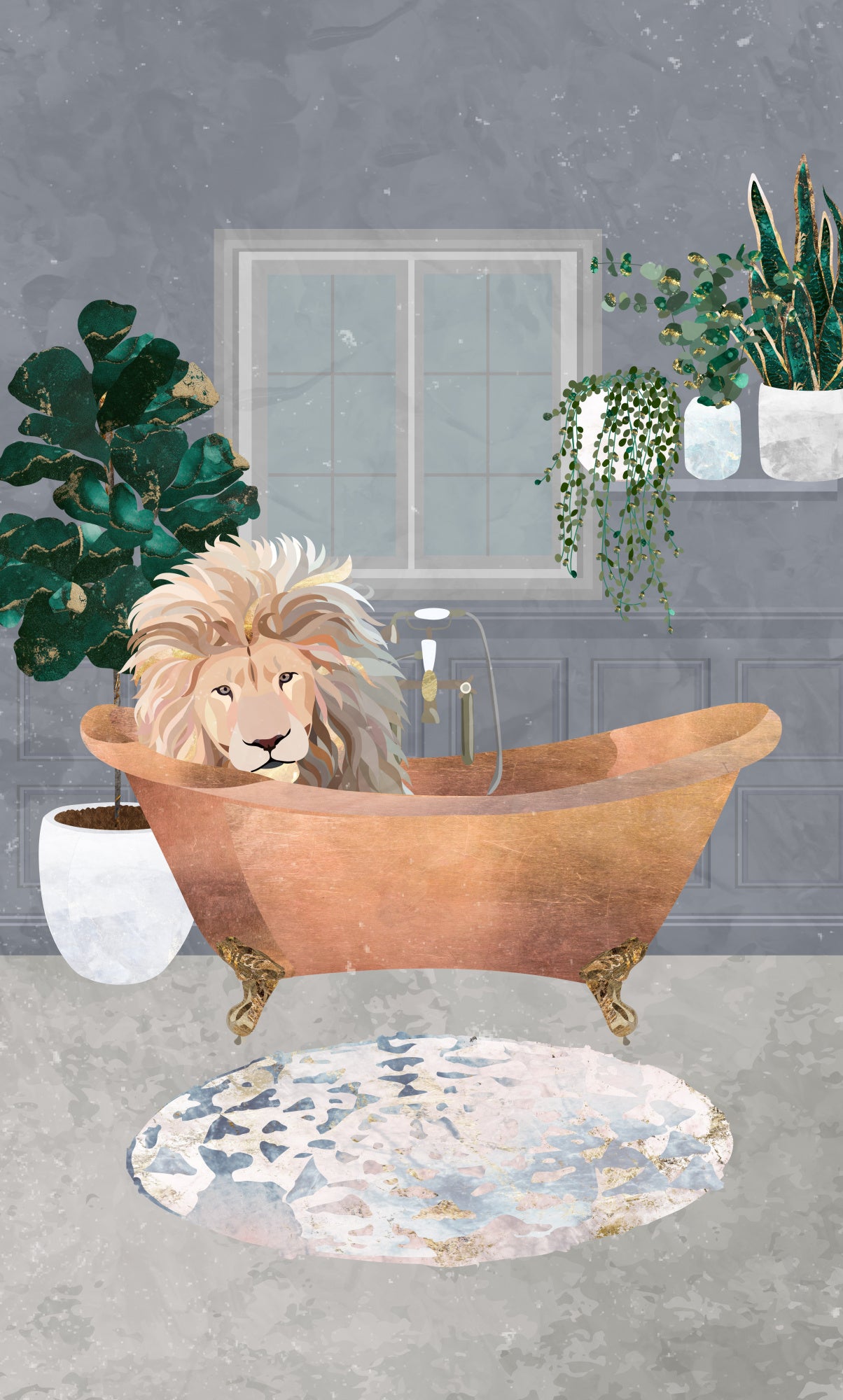 Leo Lion in Copper Bath Poster och Canvastavla