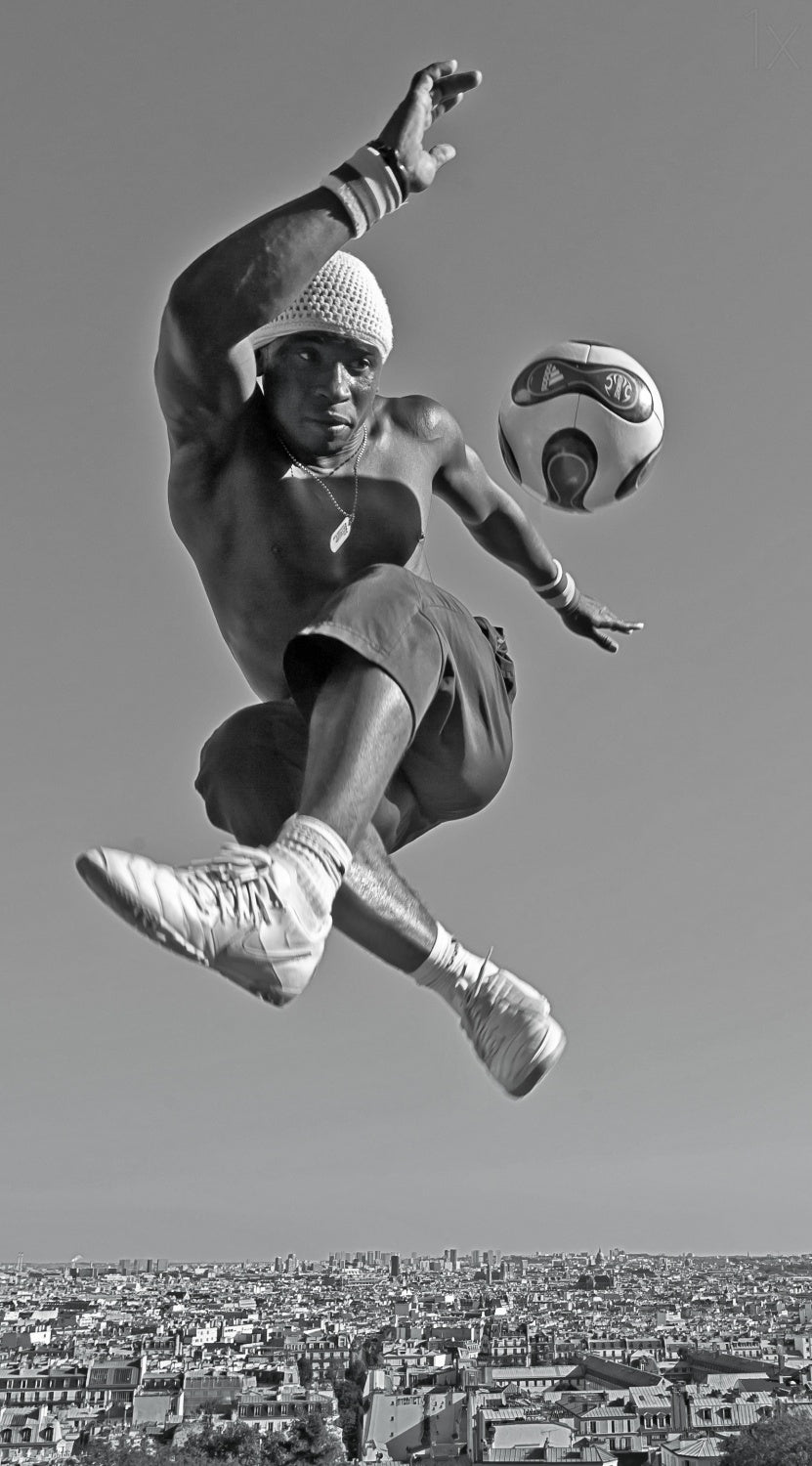 Aerial dance with a soccer ball Poster och Canvastavla