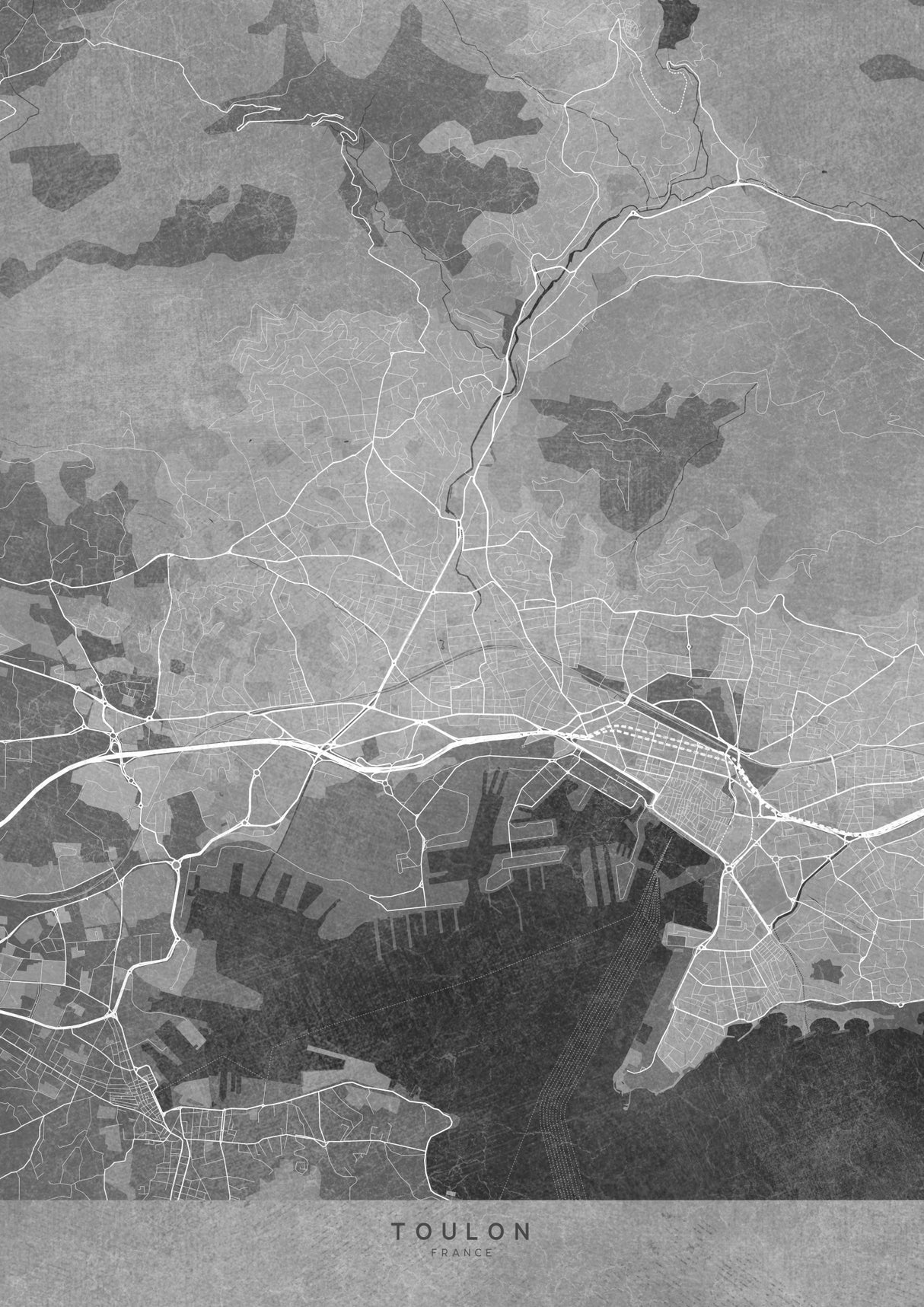 Gray vintage map of Toulon France Poster och Canvastavla
