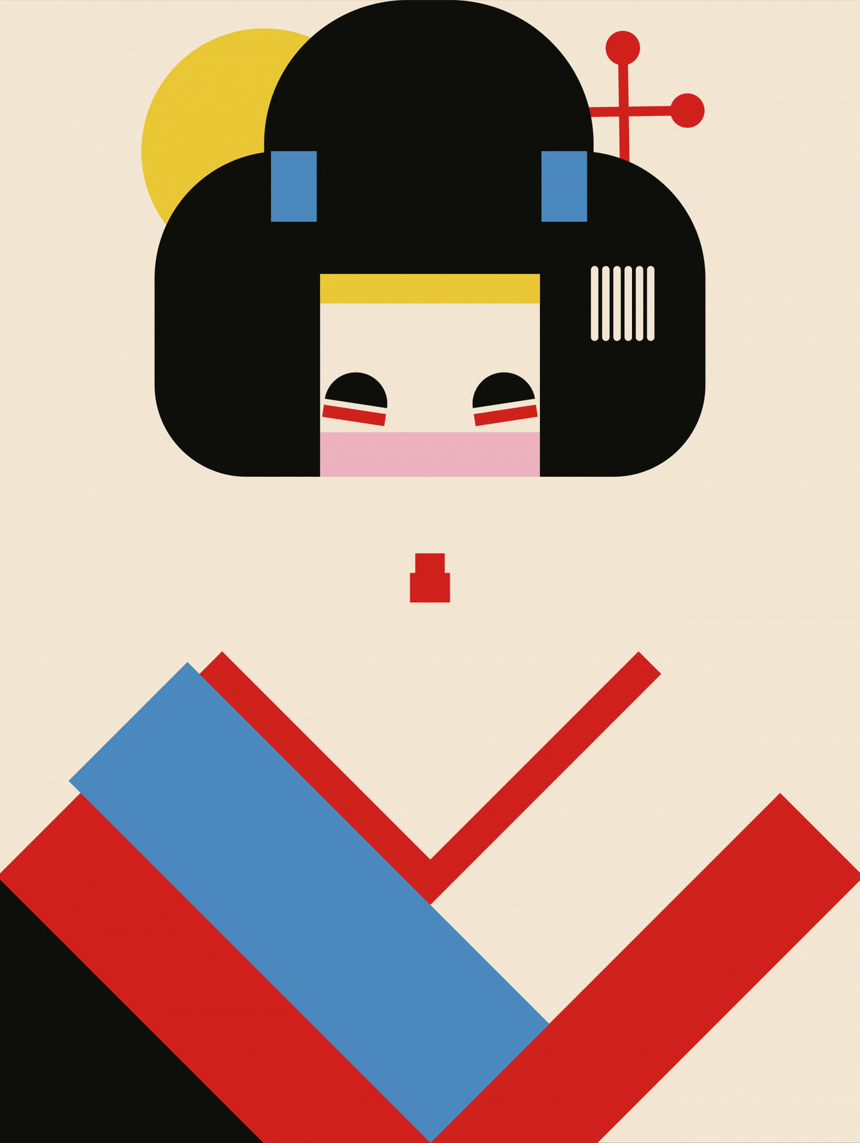 Geisha Girl Geometric Illustration Poster och Canvastavla