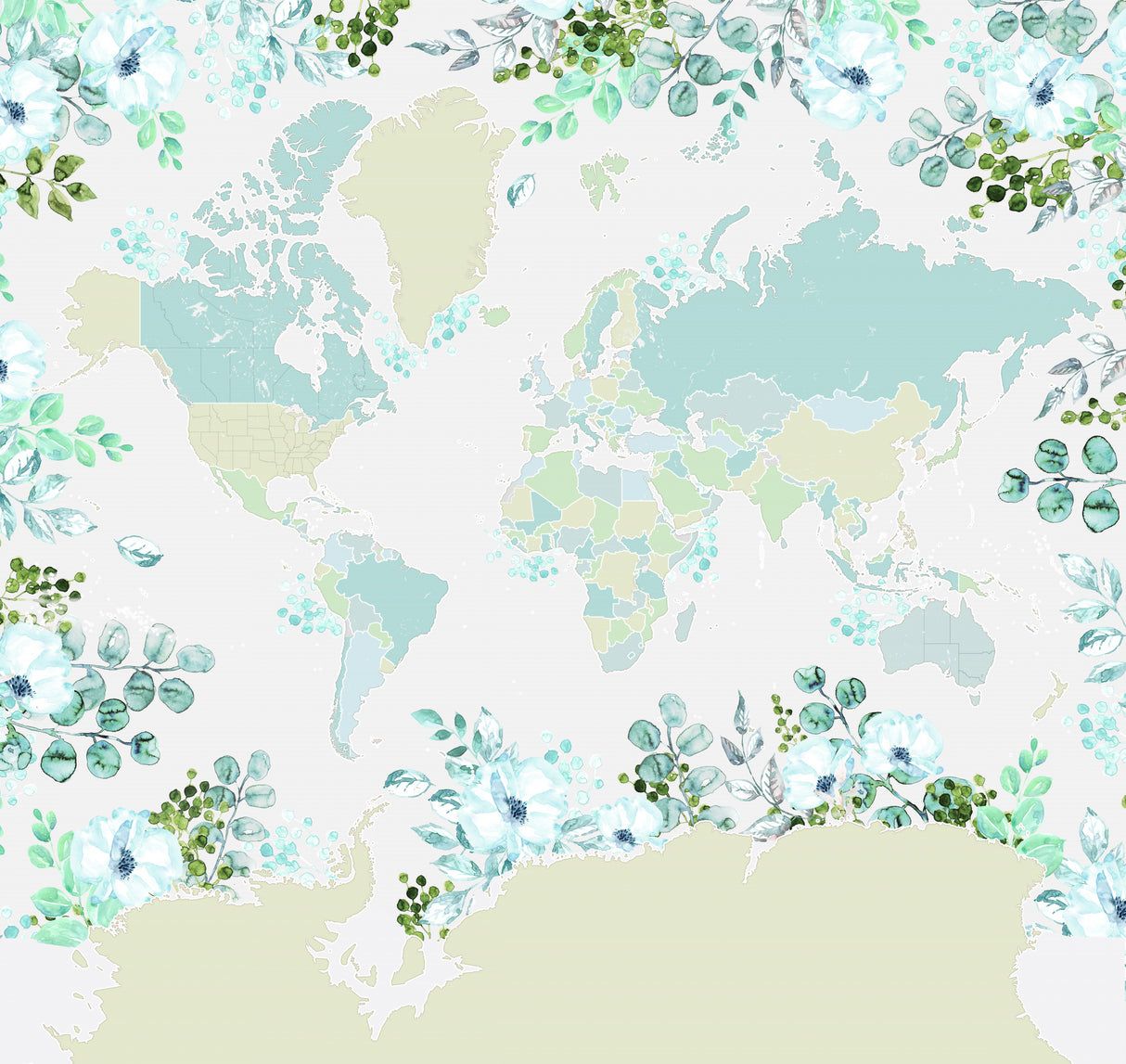 Marie world map with greenery Poster och Canvastavla
