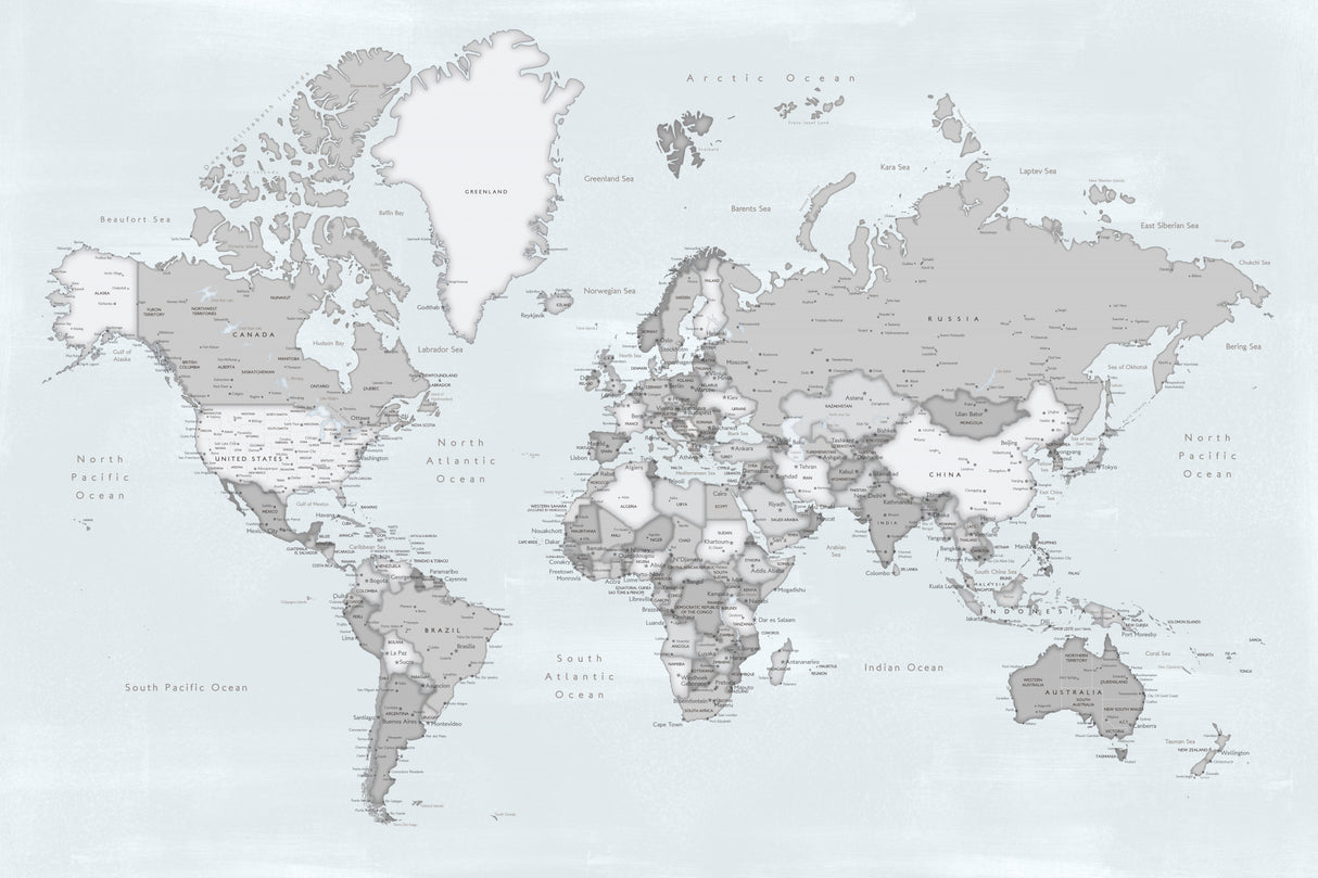 Distressed world map with cities, Darryl Poster och Canvastavla
