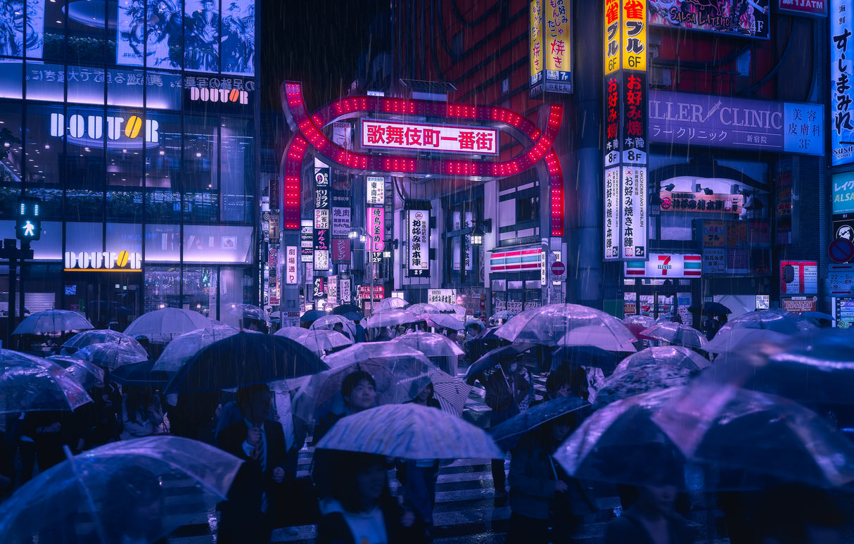 Tokyo Blue Rain Poster och Canvastavla