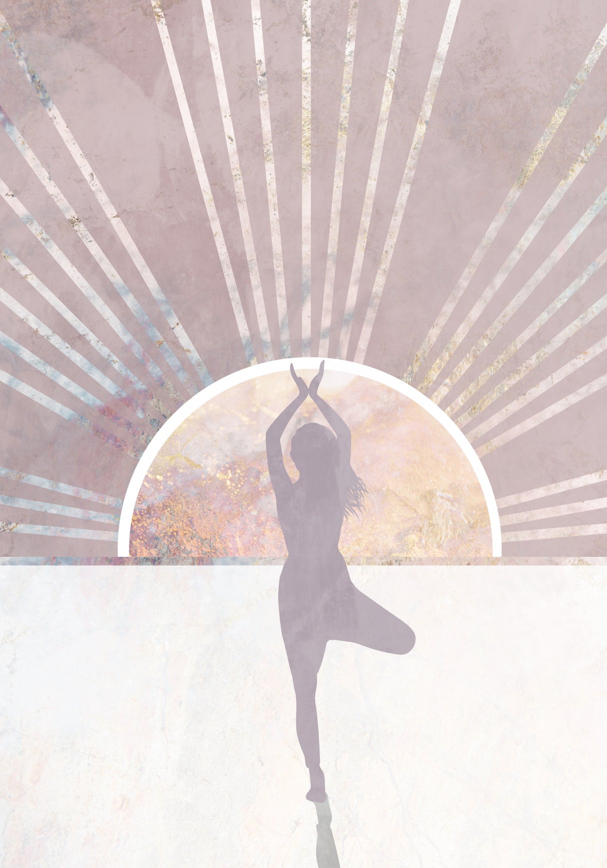 Pink Gold Sun Yoga 1 Poster och Canvastavla