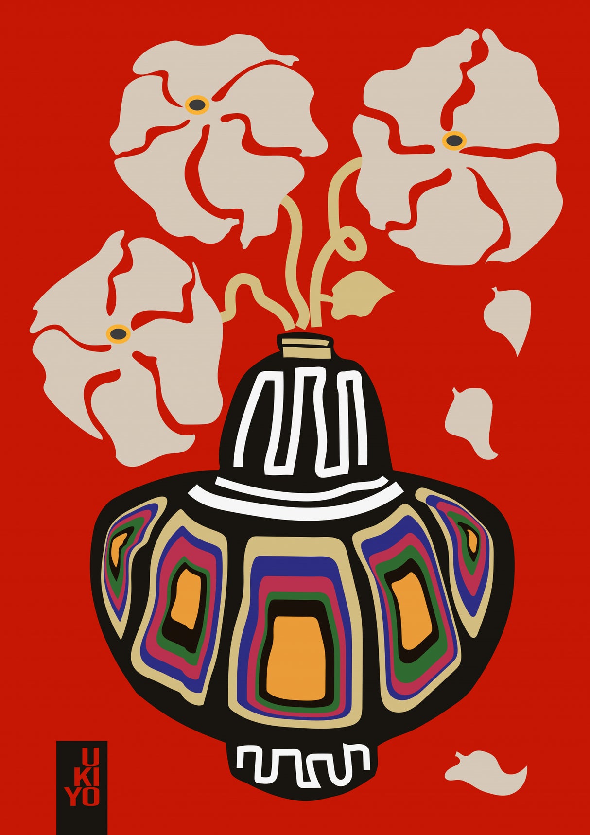 Ukiyo Vase Flower Rainbow Red Poster och Canvastavla