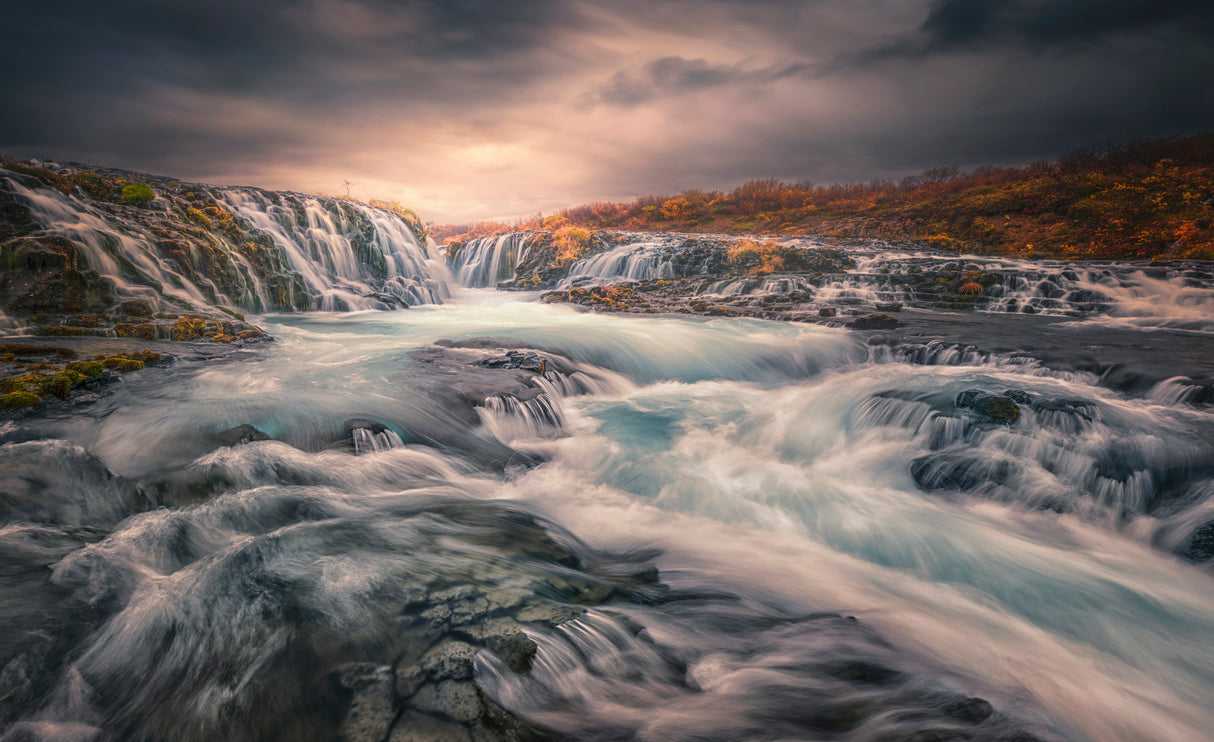 Sunset at Bruarfoss Poster och Canvastavla