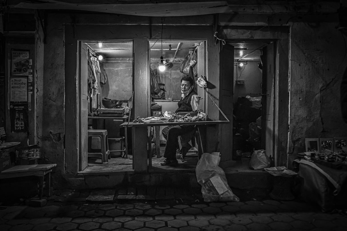 The butcher shop - Nights in the streets of Kathmandu Poster och Canvastavla