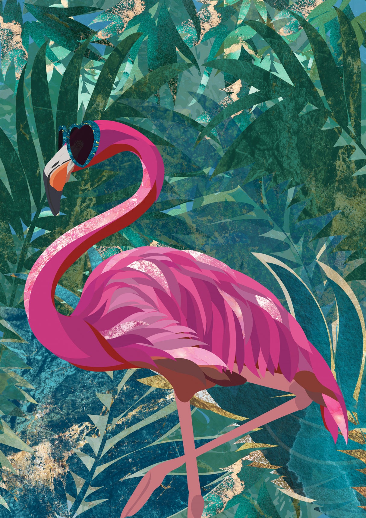Flamingo in the Jungle Poster och Canvastavla