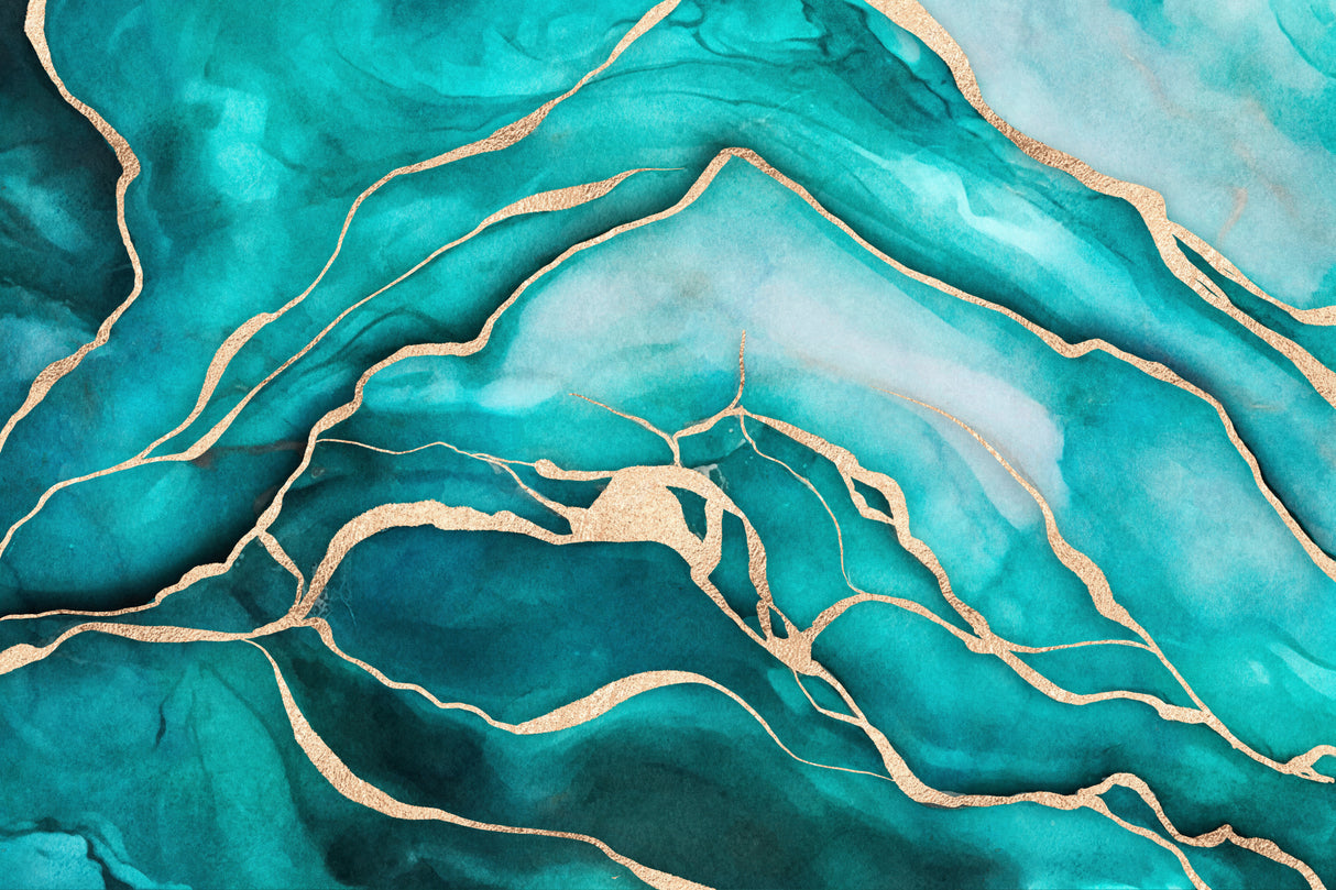 Turquoise Teal Marble Glam Poster och Canvastavla