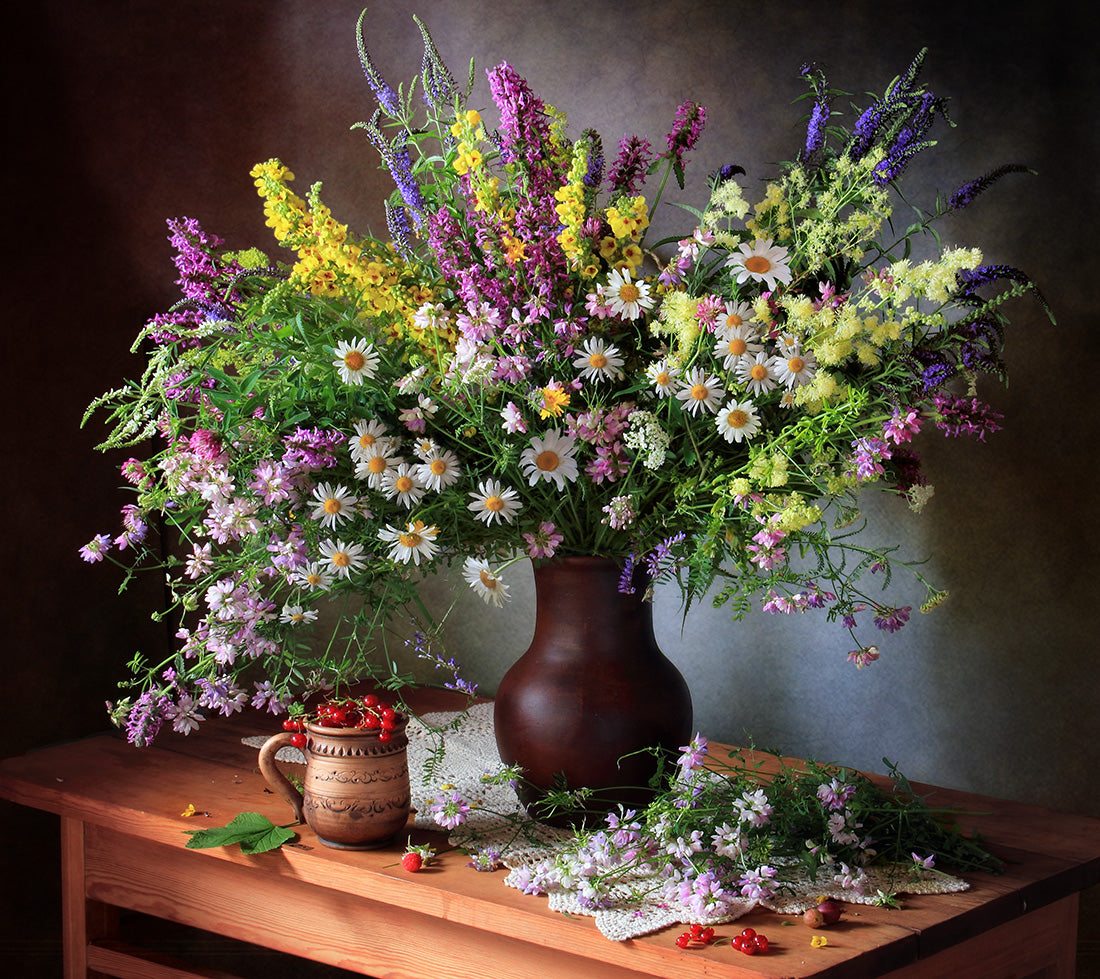 Still life with wildflowers and berries Poster och Canvastavla
