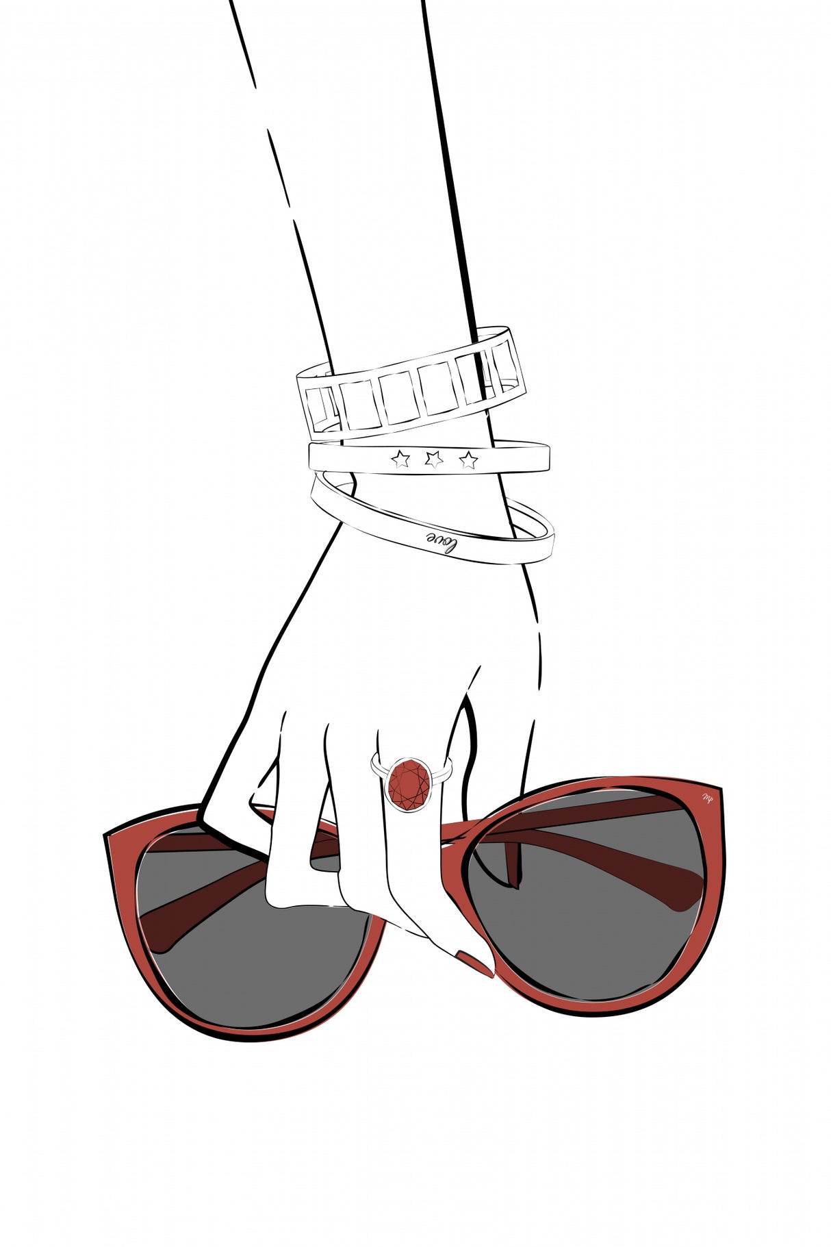 Holding Sunglasses Poster och Canvastavla