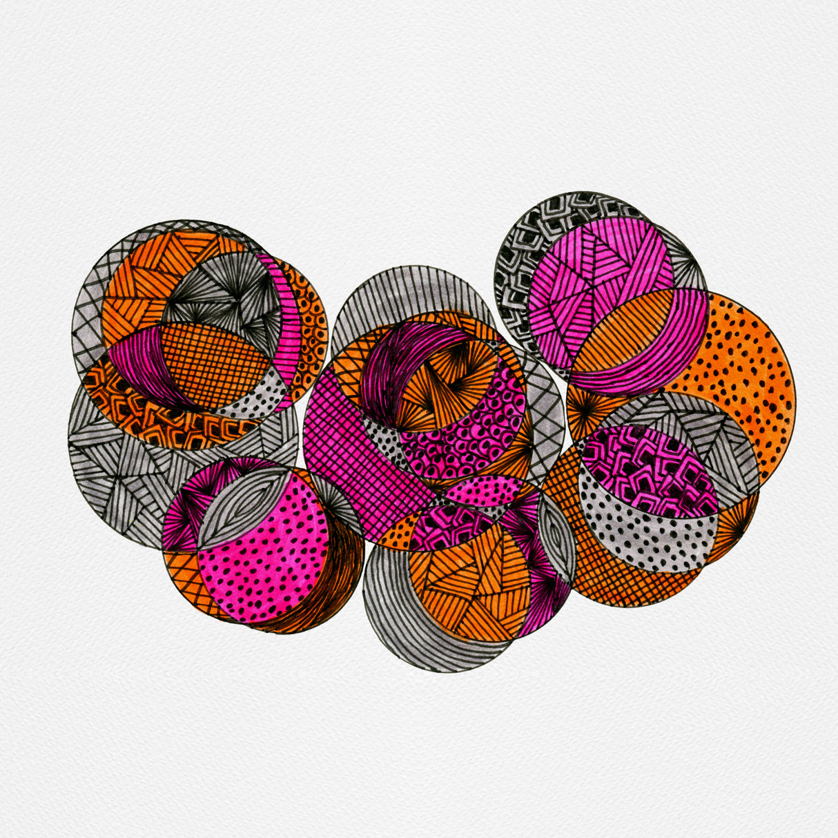 Circles Interlocking Pink Orange Gray Abstract Poster och Canvastavla