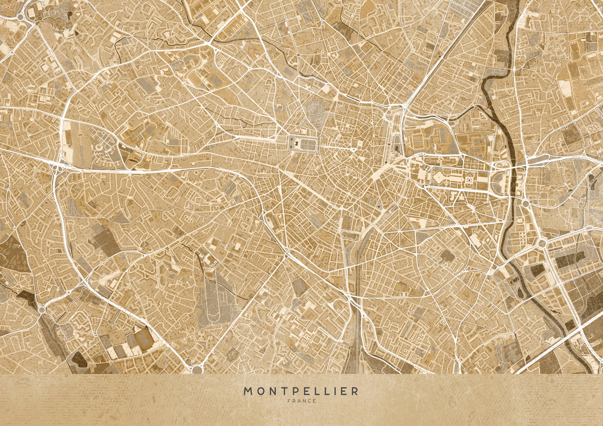 Sepia vintage map of Montpellier France Poster och Canvastavla