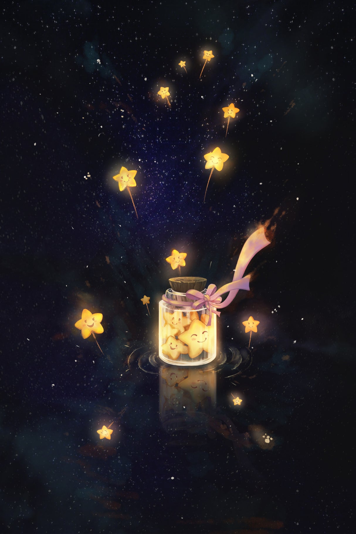Golden Starlight In Bottle Poster och Canvastavla
