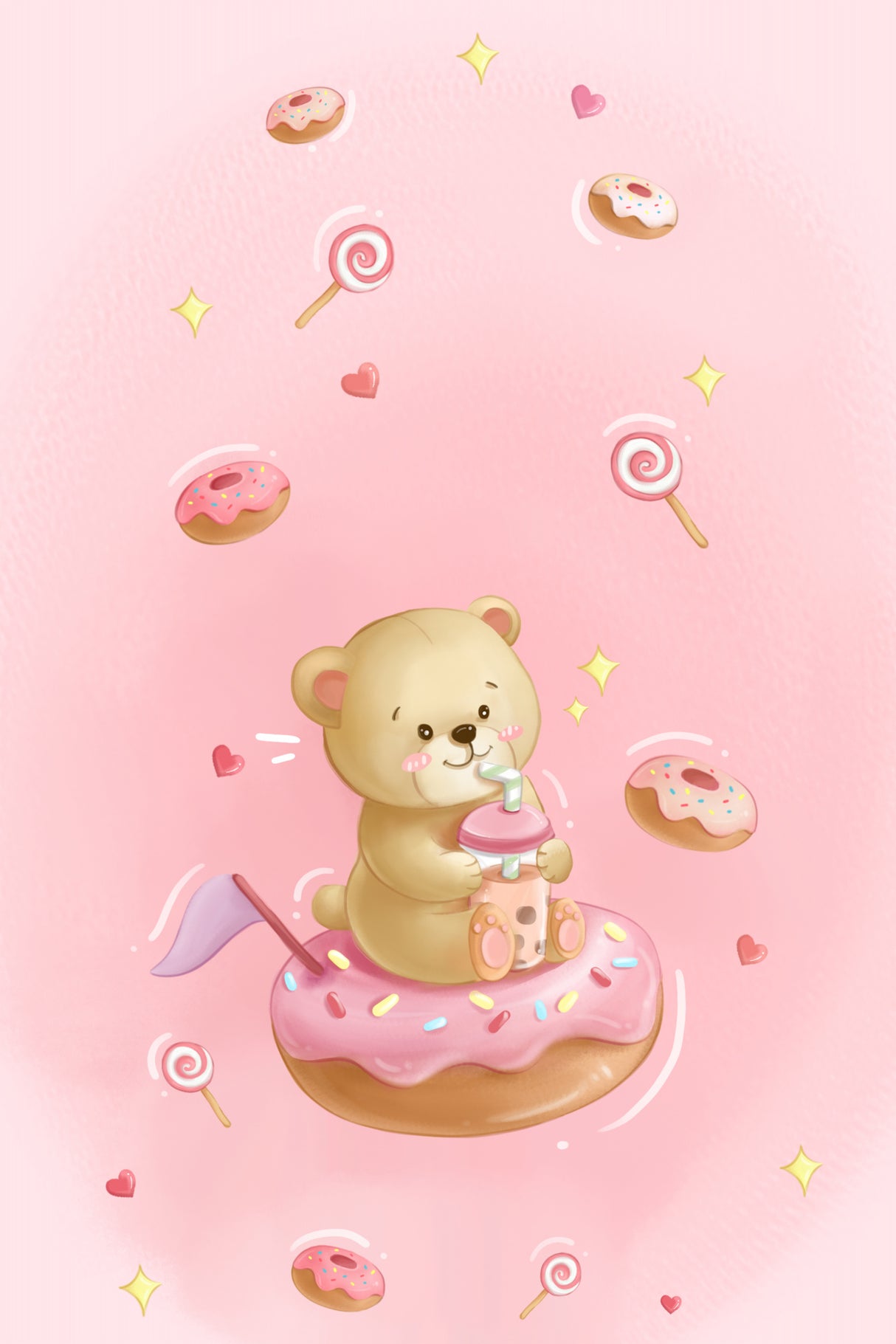 Teddy Bear and Donut cake Poster och Canvastavla