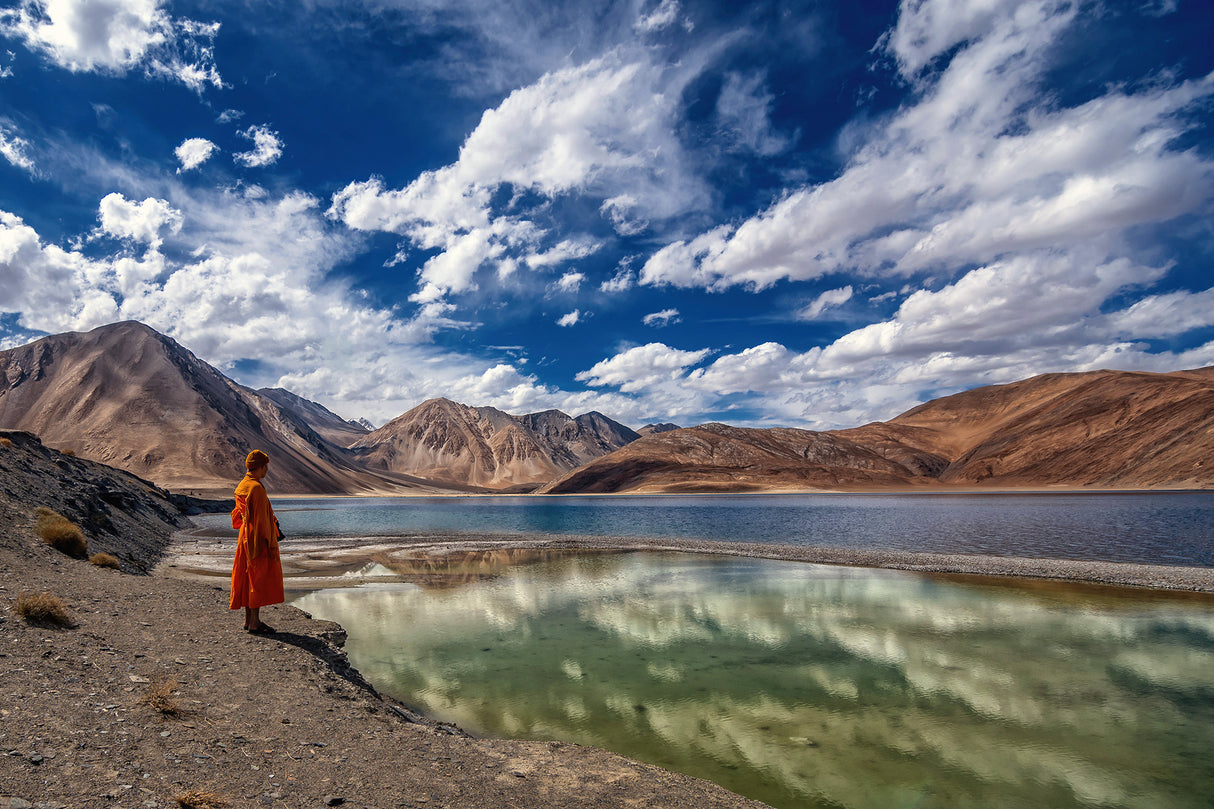 Monk at Pangong Tso Lake Poster och Canvastavla