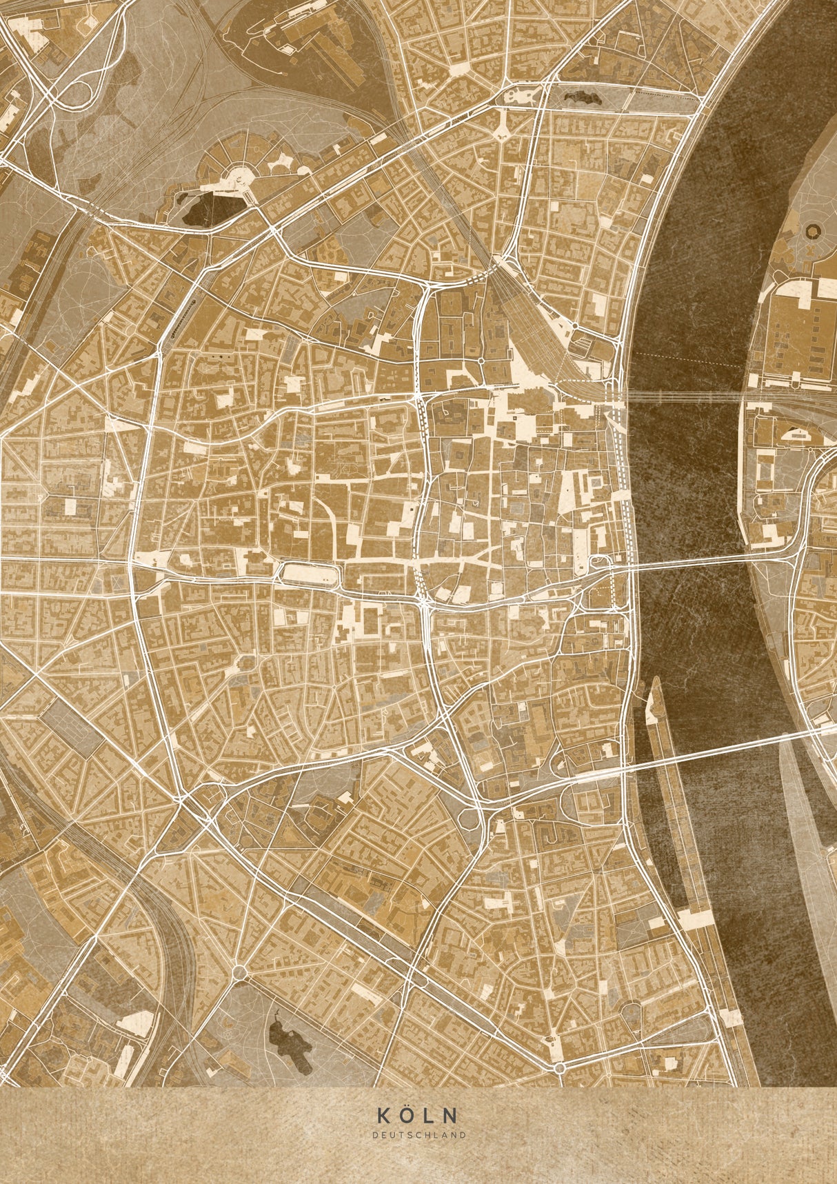 Sepia vintage map of Köln downtown Germany Poster och Canvastavla