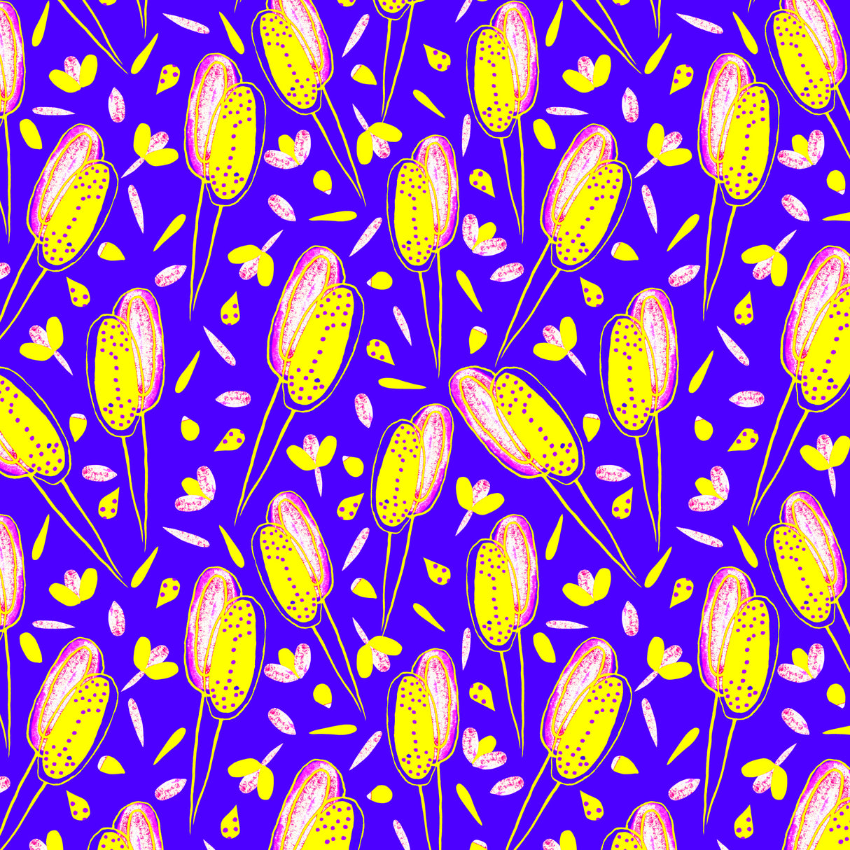 Floral Twosome Lavender Yellow On Blue Poster och Canvastavla