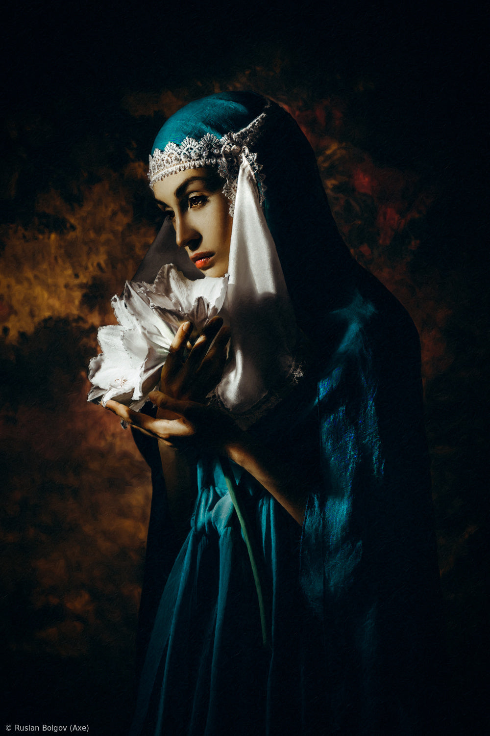 A Girl with a White Flower Poster och Canvastavla