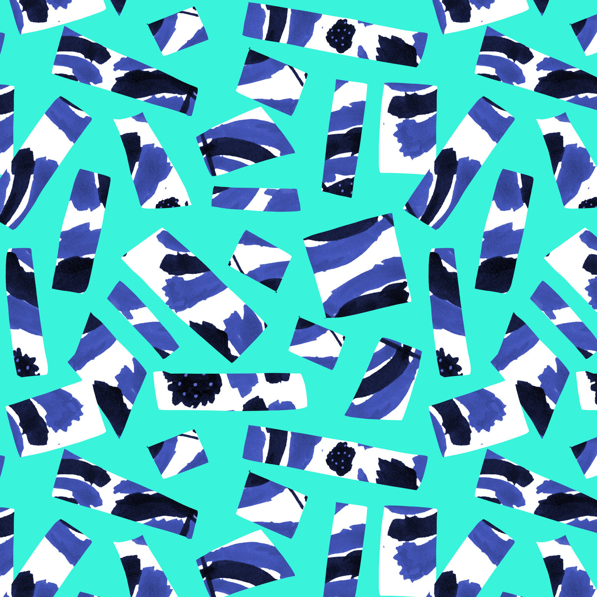 Abstract Blue Black On Green Cutouts Poster och Canvastavla