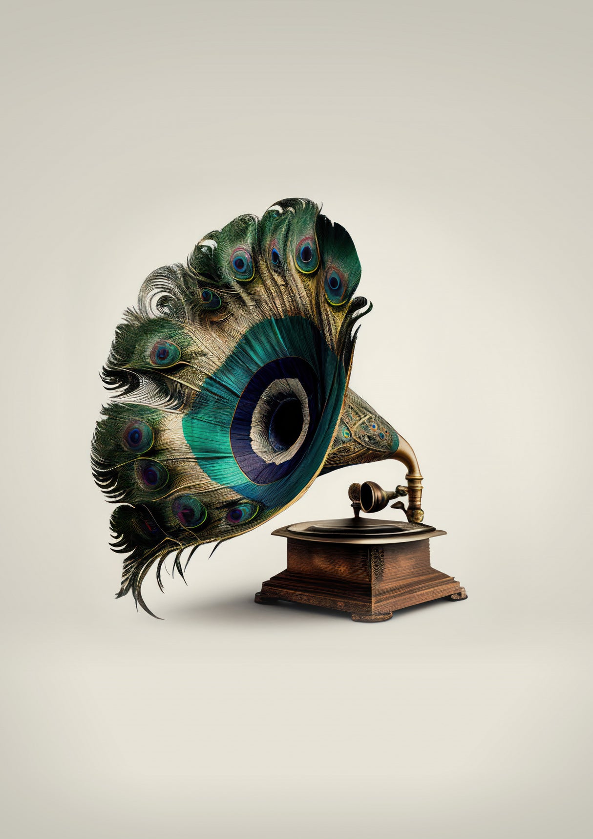 Peacock Gramaphone Poster och Canvastavla