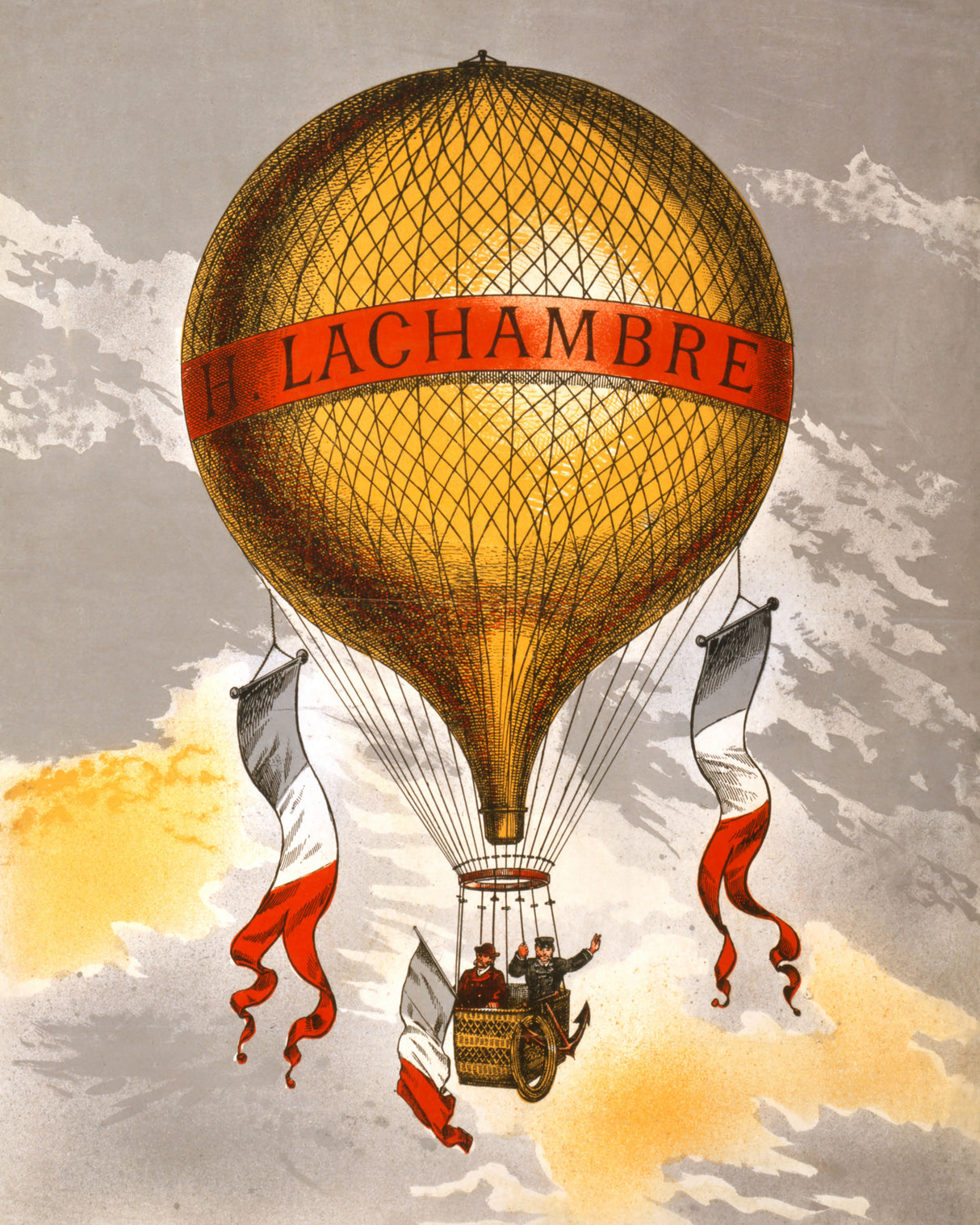 Balloon Labeled With Two Men Riding In the Basket 1880 Poster och Canvastavla