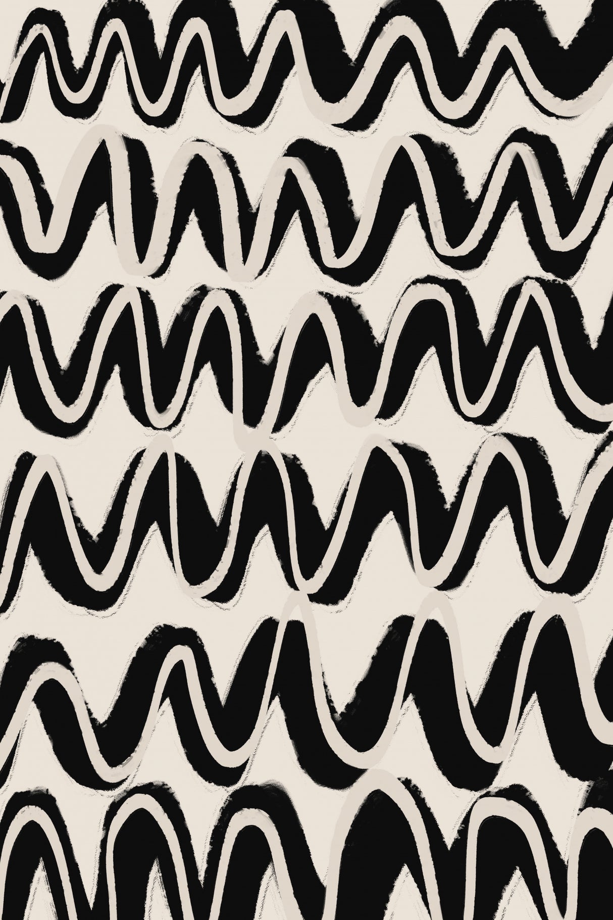 Beige Black Waves Pattern Poster och Canvastavla