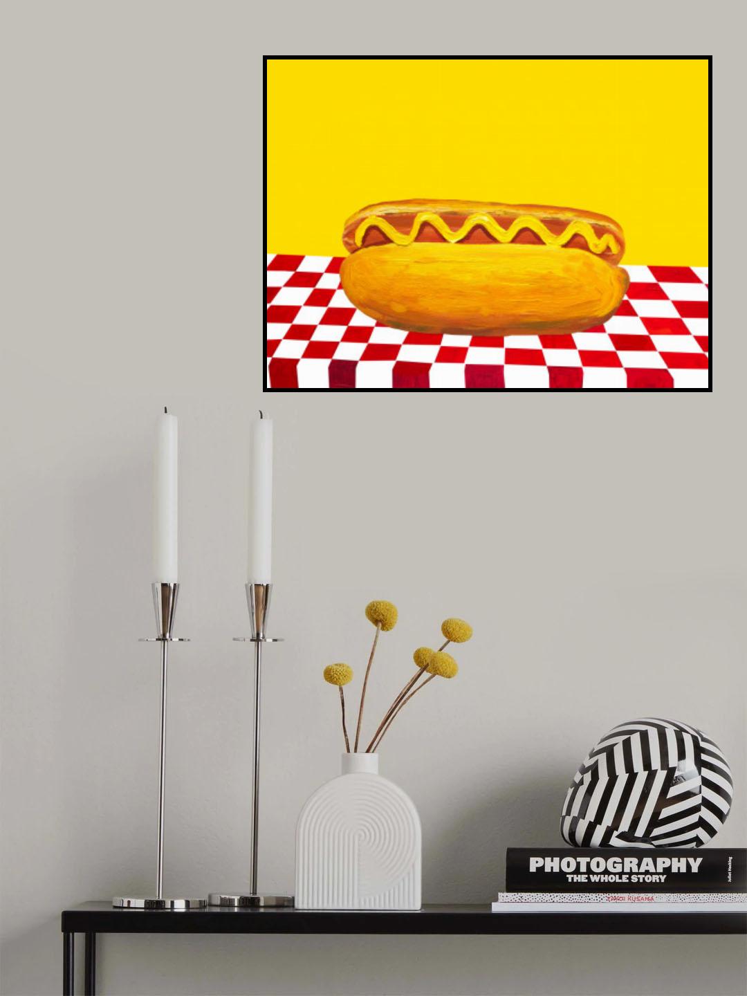Hot Dog With Mustard Red Check Yellow Poster och Canvastavla