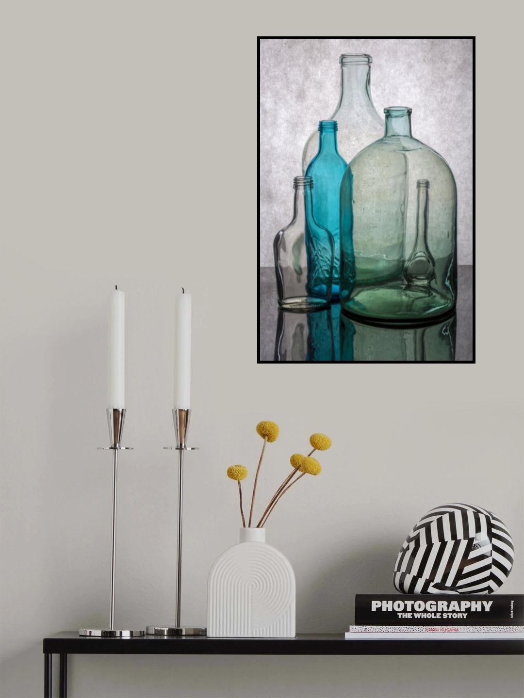 Still life with different transparent glass bottles Poster och Canvastavla