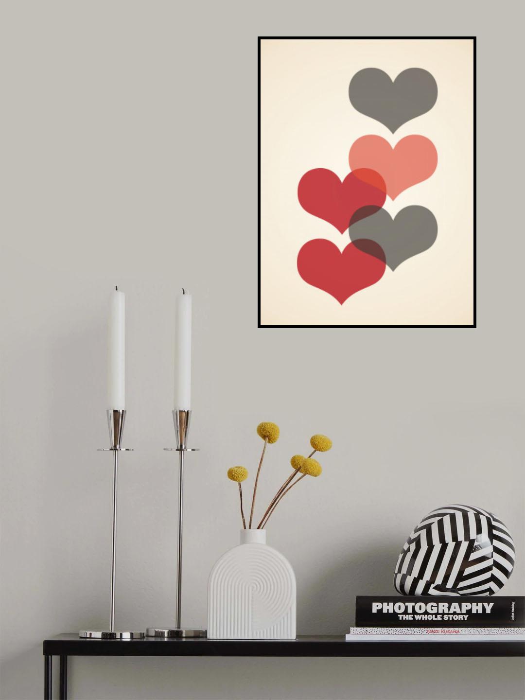 Mid century hearts in red Poster och Canvastavla