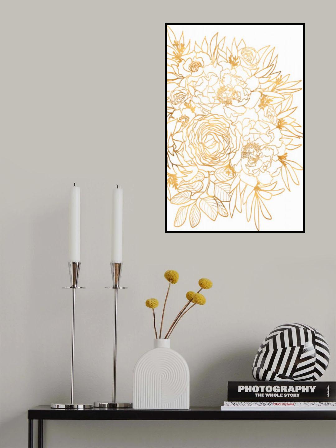 Nanette floral art in gold Poster och Canvastavla