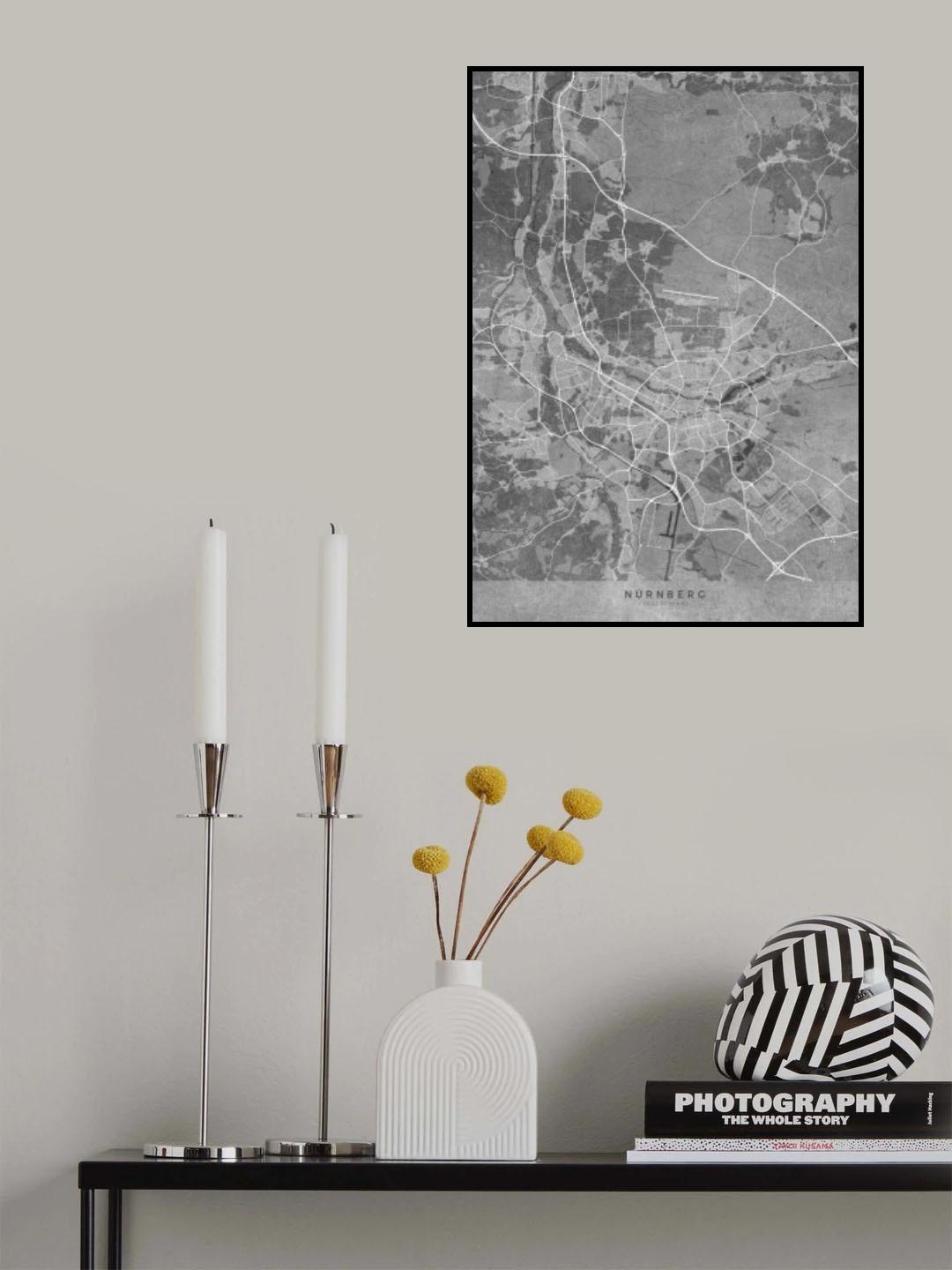 Gray vintage map of Nürnberg Germany Poster och Canvastavla