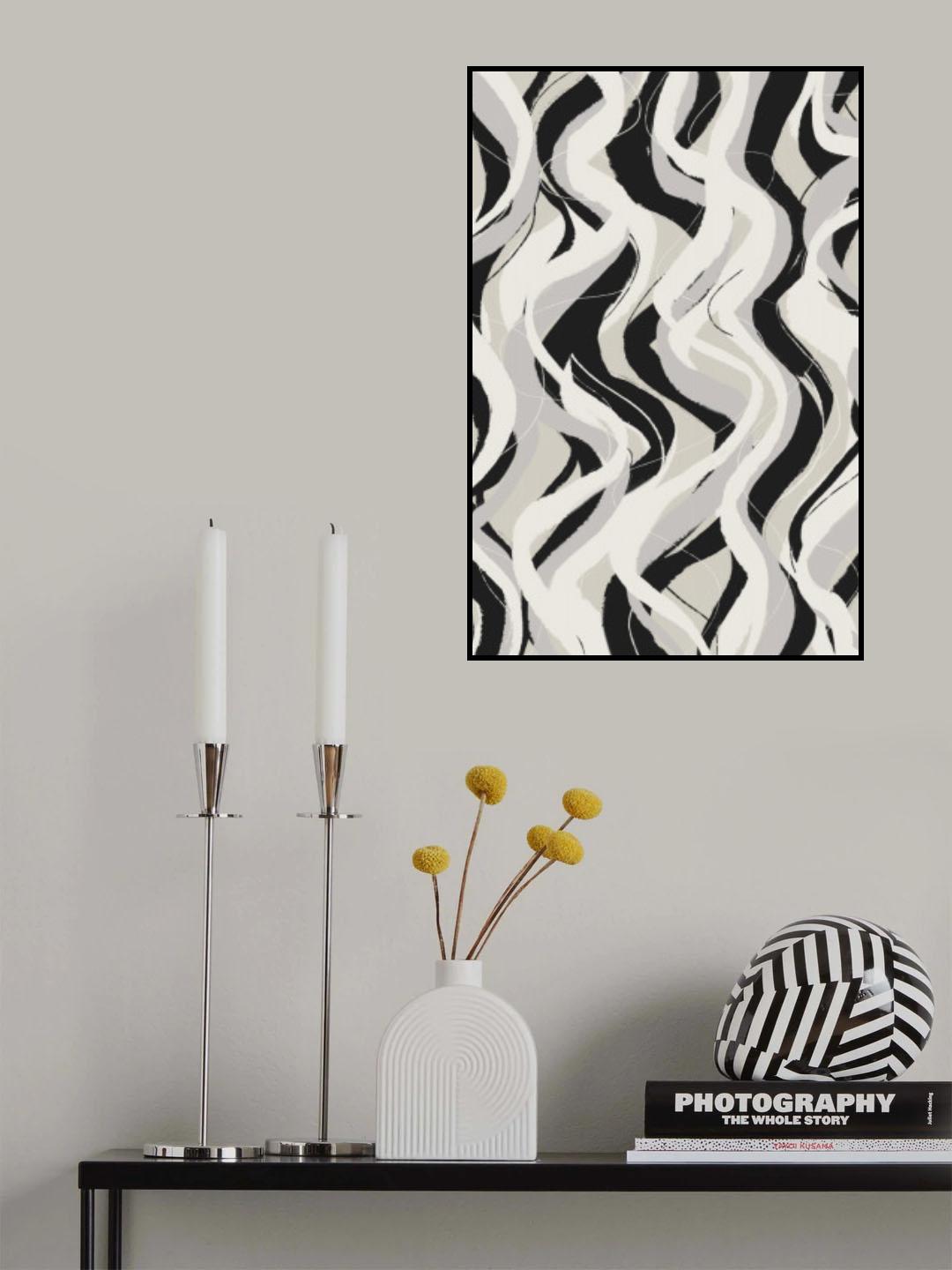 Beige Grey Black Waves Pattern Poster och Canvastavla