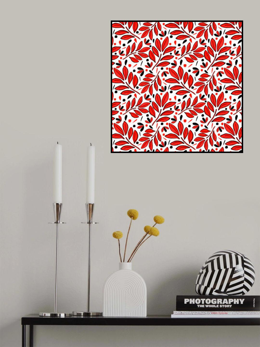 Lushy Leaves Red Black Poster och Canvastavla
