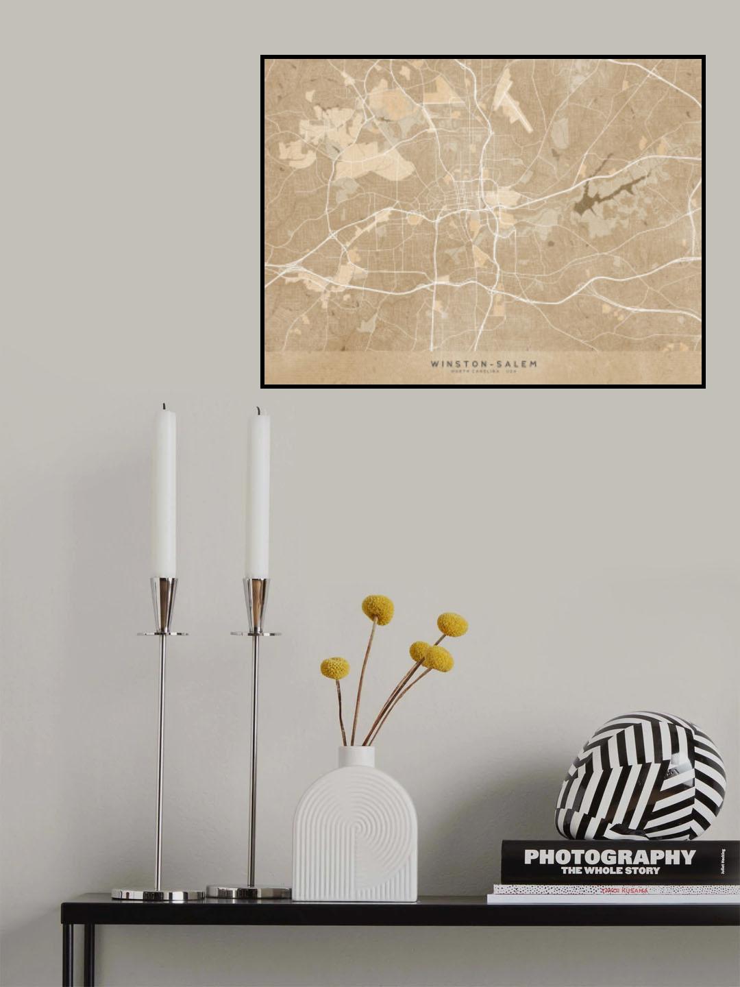 Map of Winston Salem (NC, USA) in sepia vintage style Poster och Canvastavla