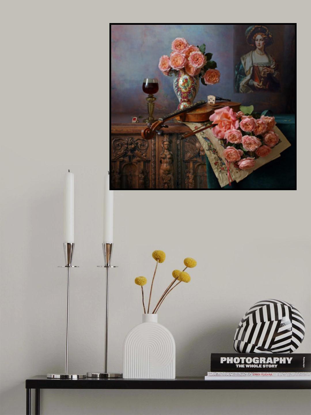 Still life with violin and roses Poster och Canvastavla